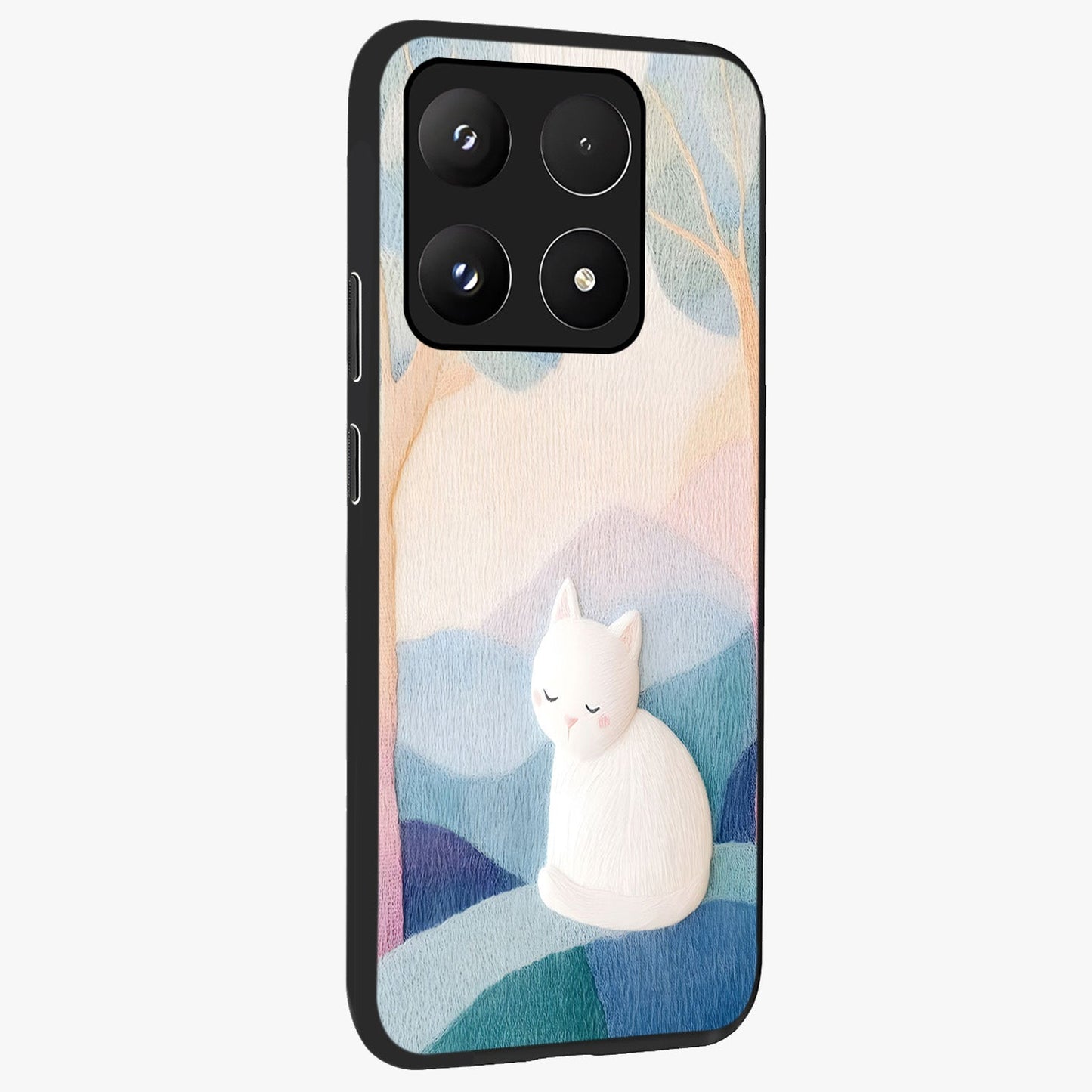 Cotton Dream Cat Glass Case upright view showcasing charming cat artwork with cozy dreamy theme.