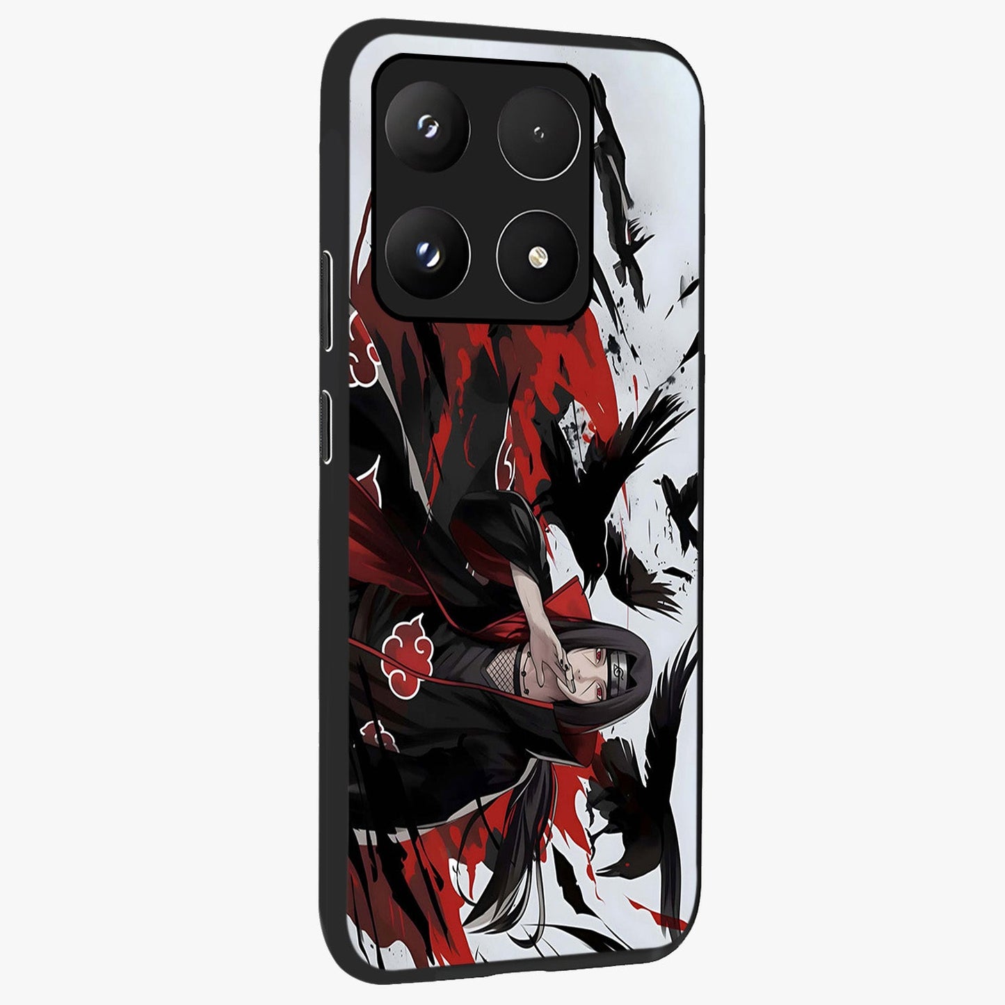 Crimson Crow Illusion Glass Case upright view showcasing striking crow illusion artwork with intense crimson theme.