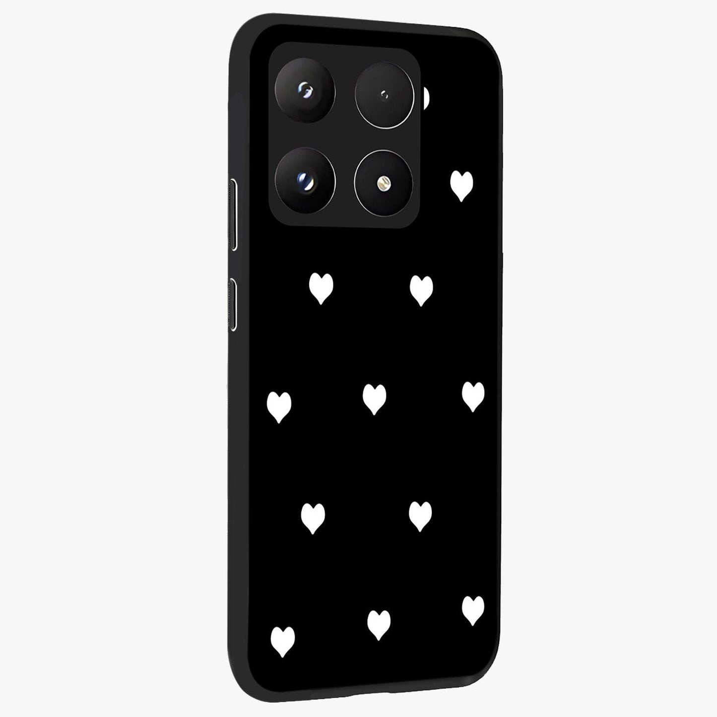 Cute And Simple White Hearts Glass Case upright view showcasing simple white hearts artwork with soft minimal theme.