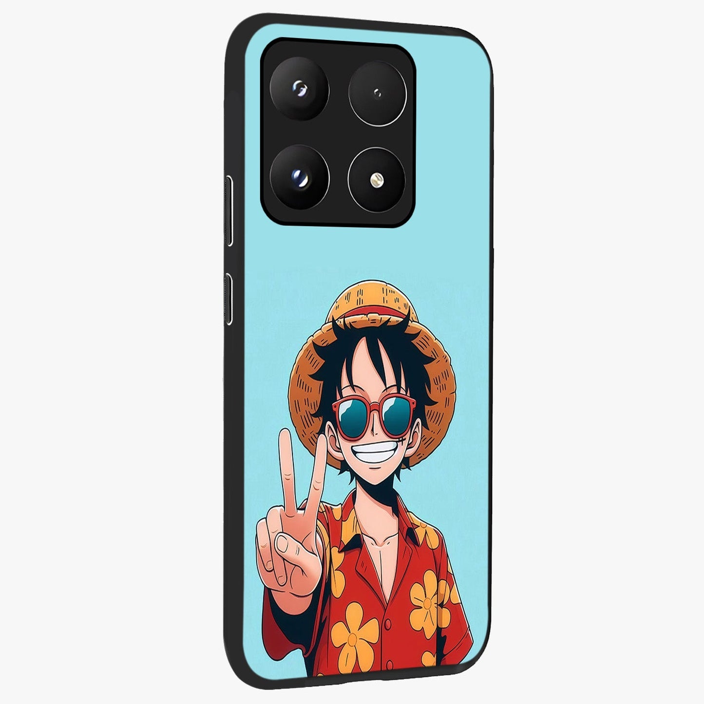 Luffy Summer Anime Vibe Glass Case upright view showcasing dynamic anime artwork with bright adventurous theme.