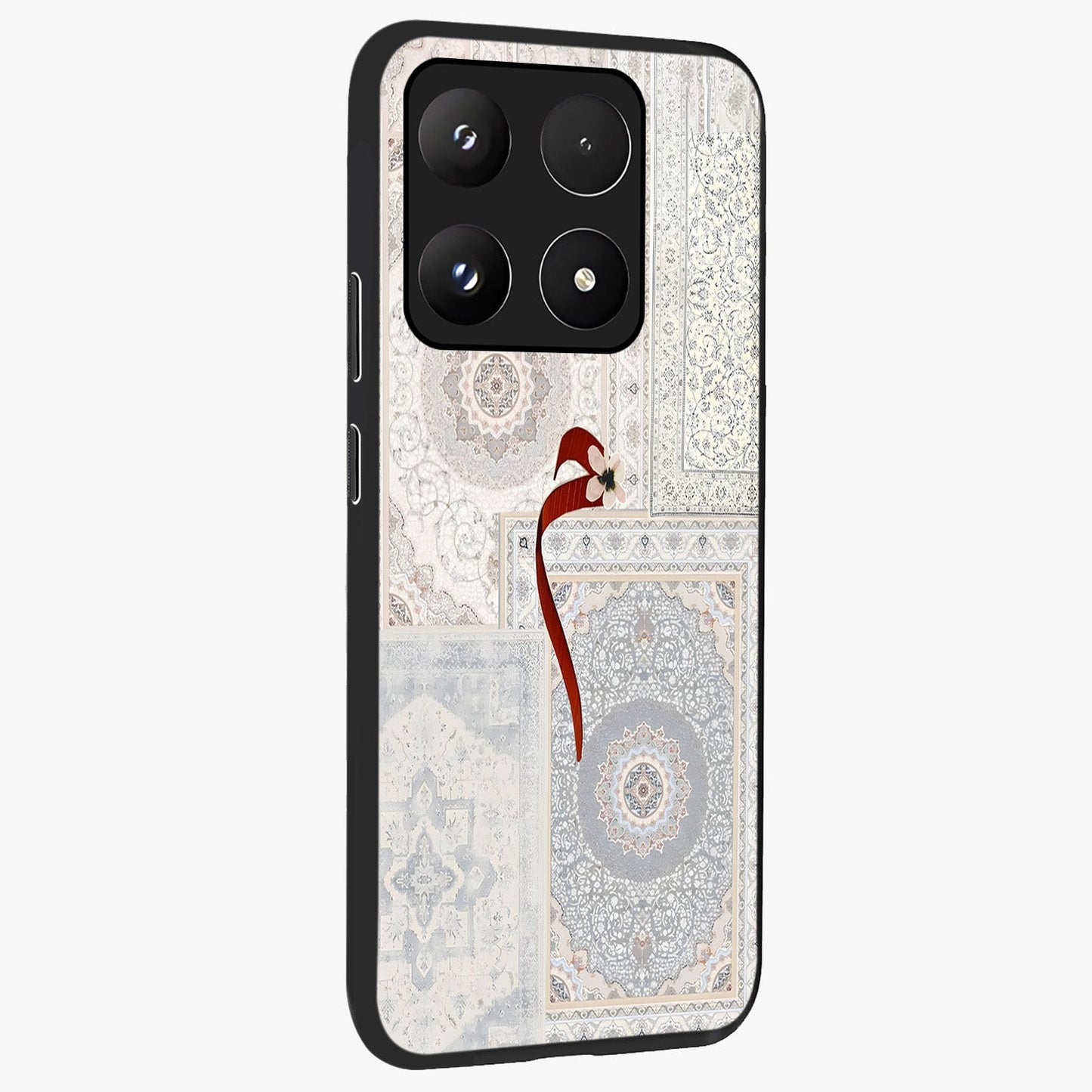White Aesthetic Bow Glass Case upright view showcasing delicate ribbon bow artwork with cute minimalist theme.