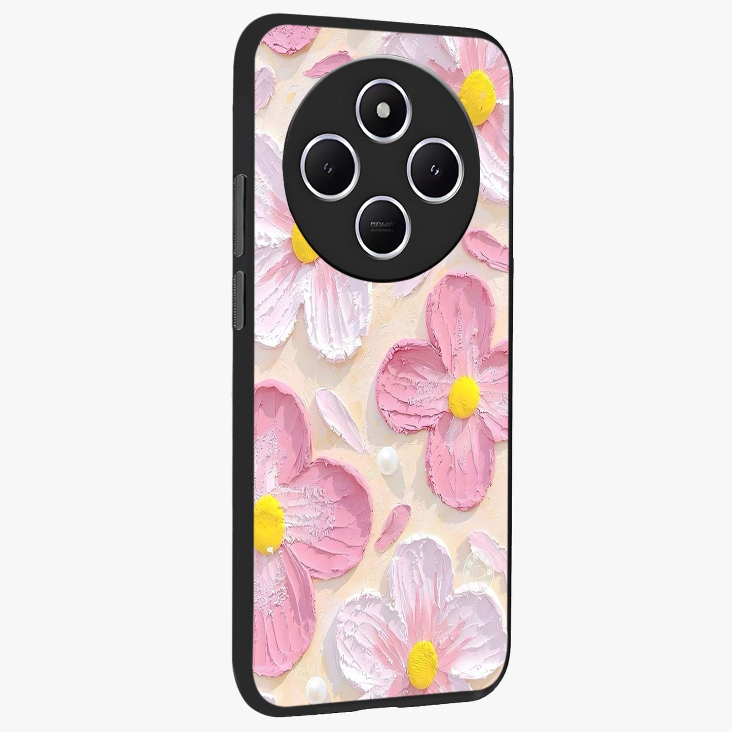 Blush Bloom Texture Glass Case upright view showcasing delicate blush floral texture with modern minimal style.