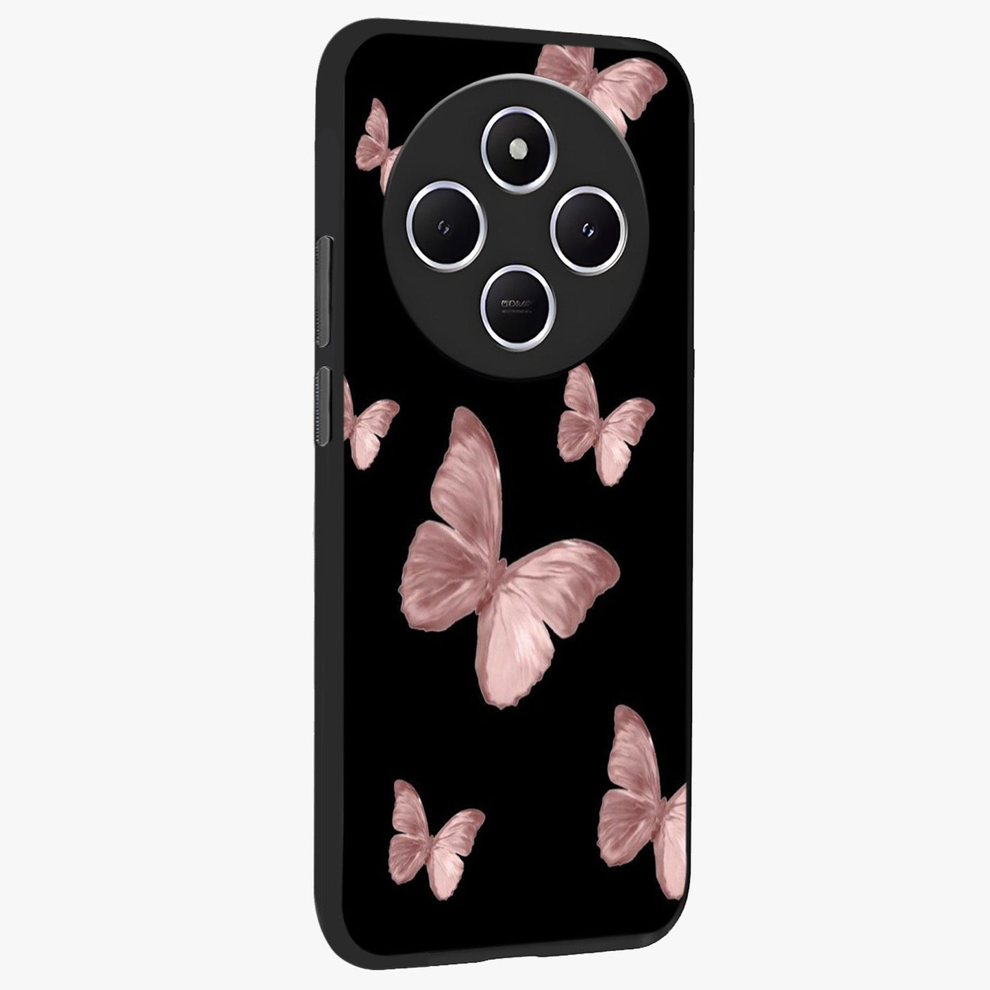 Butterfly Pattern Glass Case upright view showcasing graceful butterfly artwork with soft decorative theme.