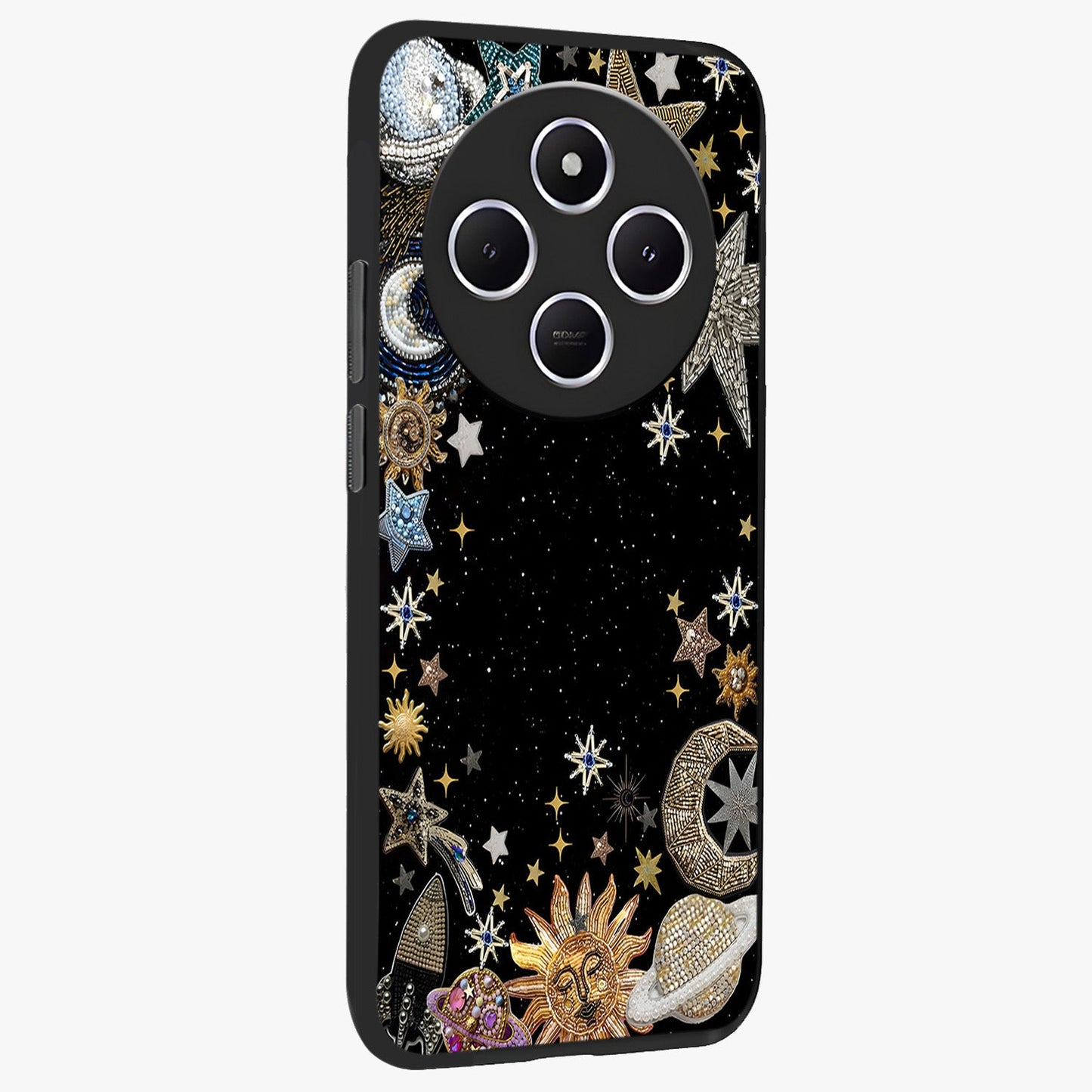 Galactic Jewel Stars Glass Case upright view showcasing glittering star jewel artwork with vibrant galaxy theme.