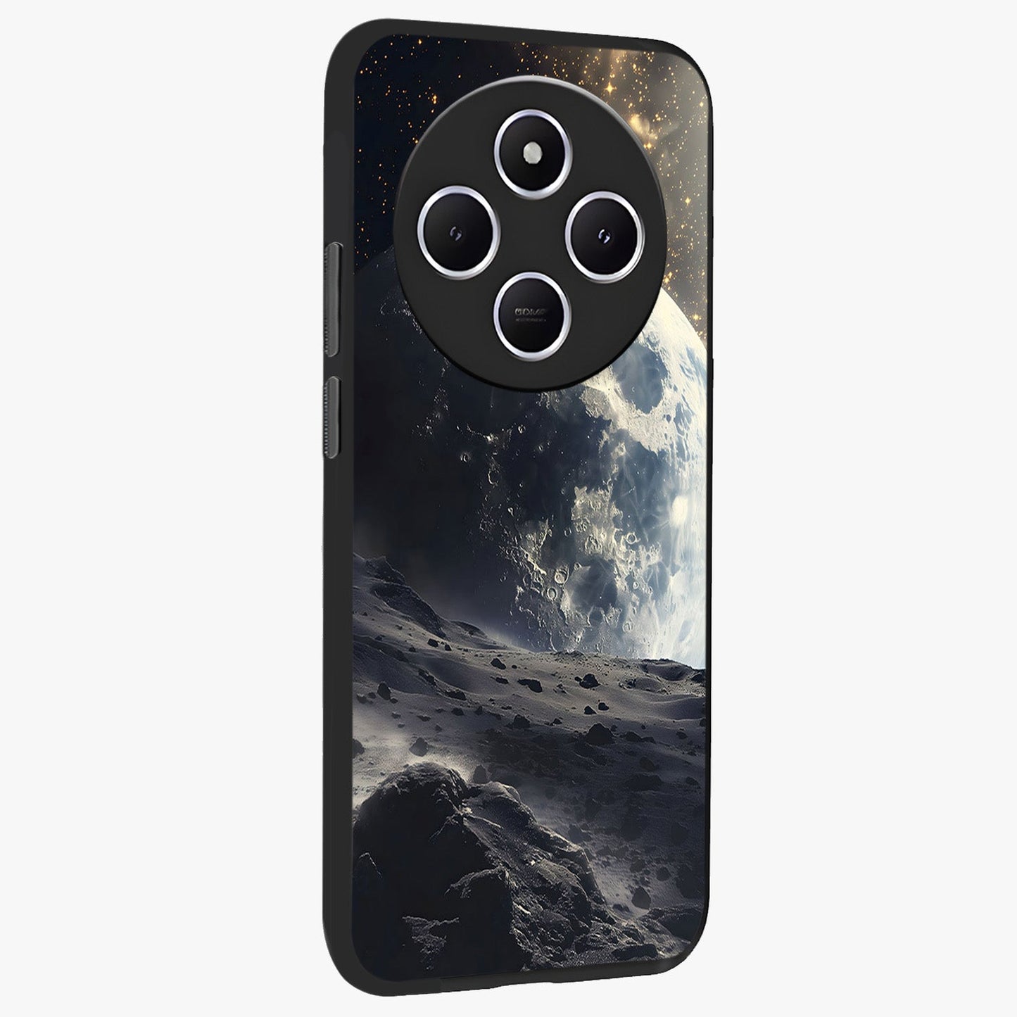 Lunar Horizon Glow Glass Case upright view showcasing radiant lunar artwork with calm cosmic theme.