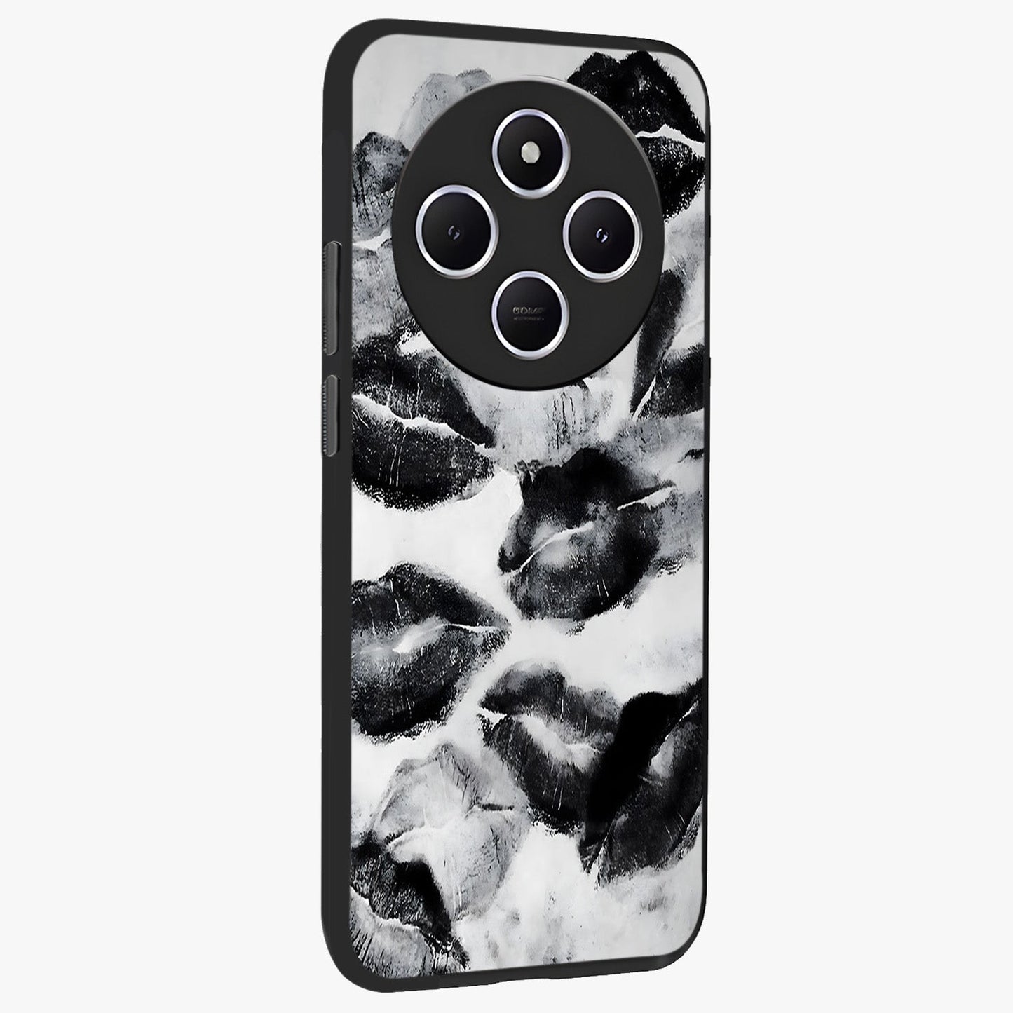 Midnight Kiss Marks Glass Case upright view showcasing stylish kiss mark artwork with trendy romantic theme.