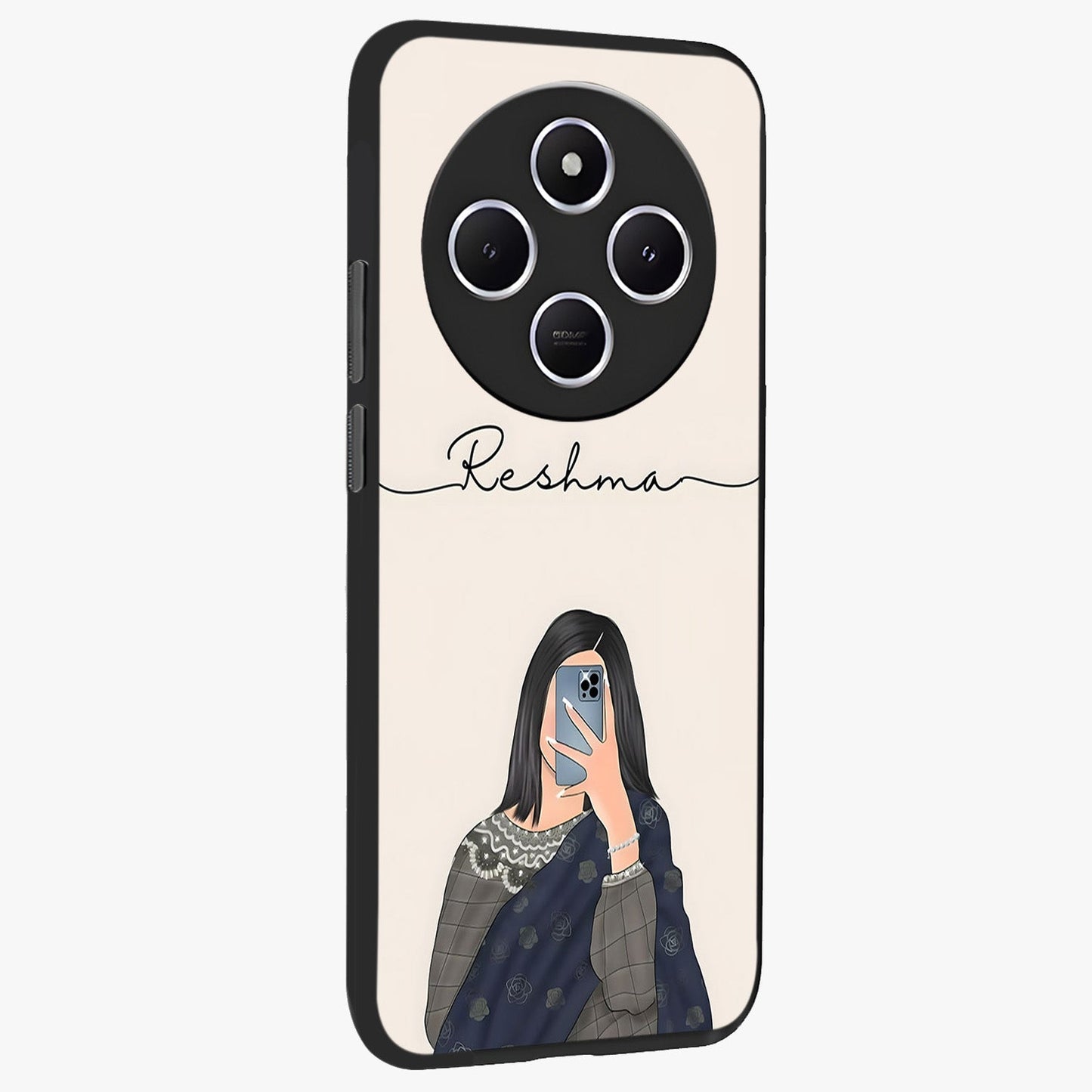 Mirror Mood Muse With Custom Name Glass Case upright view showcasing artistic mirror themed artwork with personalized aesthetic.
