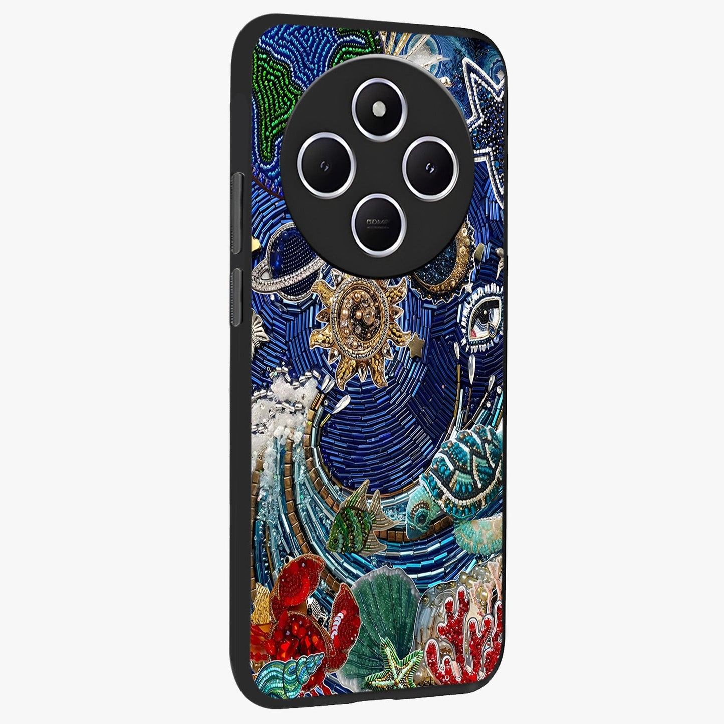 Universe Underwater Spark Glass Case upright view showcasing magical underwater galaxy artwork with vibrant cosmic theme.