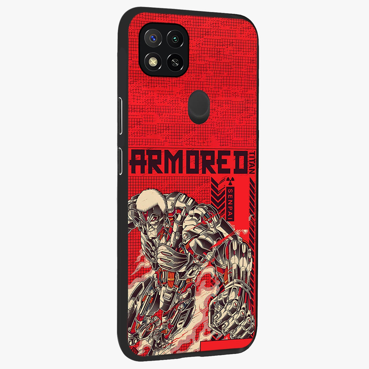 Crimson Mecha Titan Glass Case upright view showcasing dynamic robotic titan design with sci-fi inspired theme.
