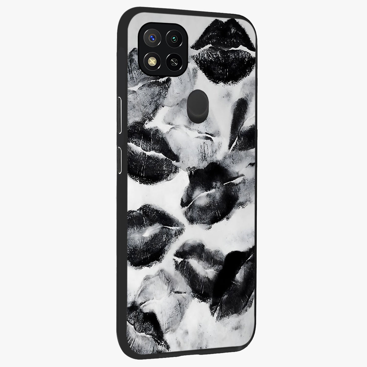 Midnight Kiss Marks Glass Case upright view showcasing stylish kiss mark artwork with trendy romantic theme.