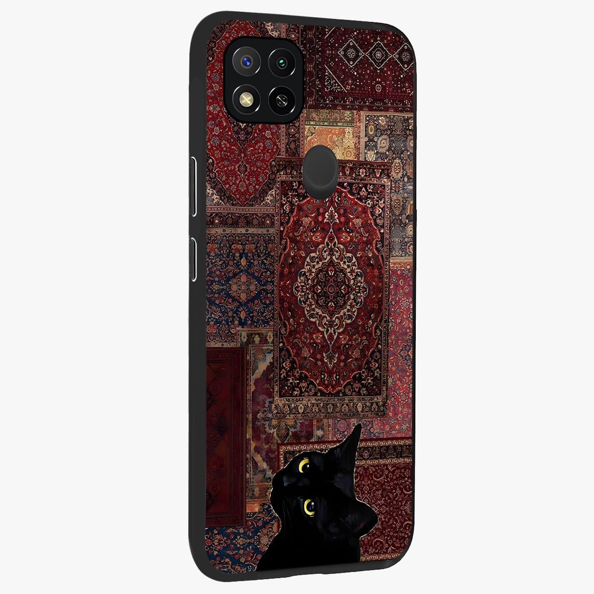 Regal Magic Cat Apple Glass Case upright view showcasing charming cat artwork with playful magical theme.
