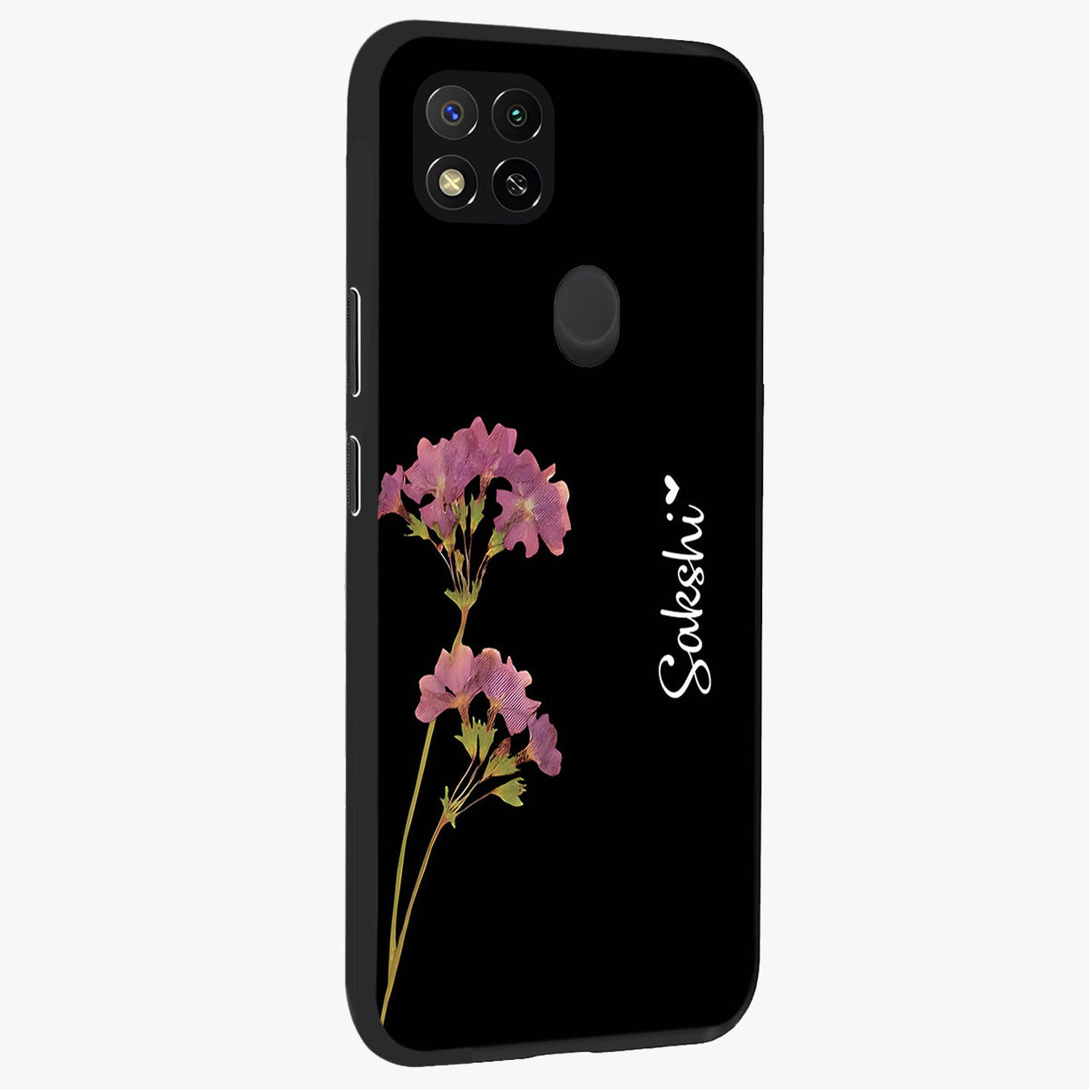 Riching Lavender Flower Custom Name Glass Case upright view showcasing elegant lavender floral artwork with personalized aesthetic.