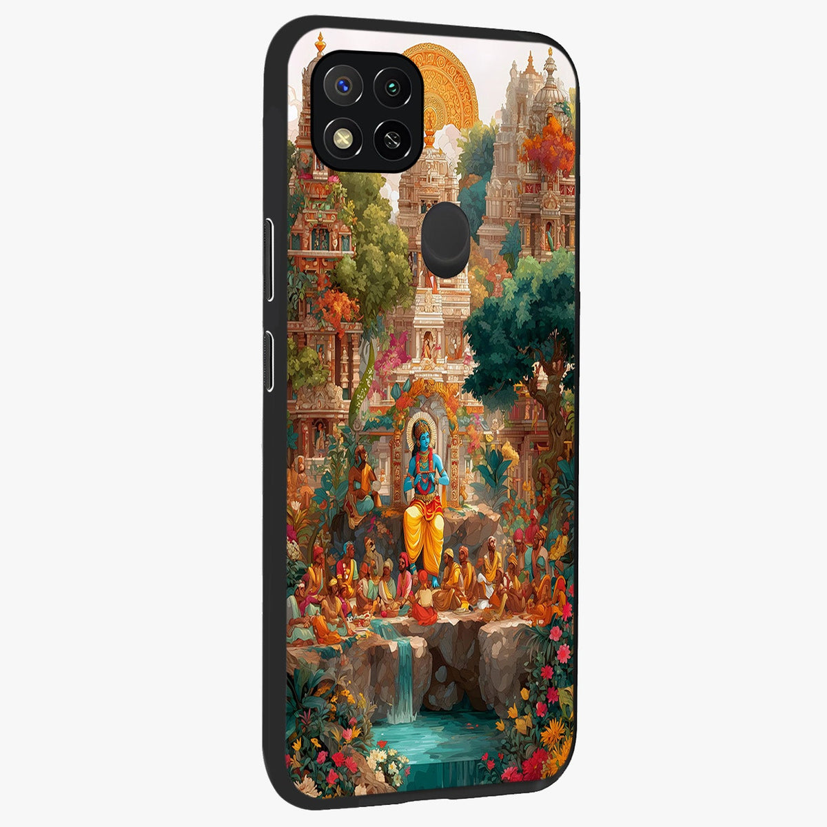 Sacred Sunlight Gods Glass Case upright view showcasing glowing divine artwork with sacred mythological theme.