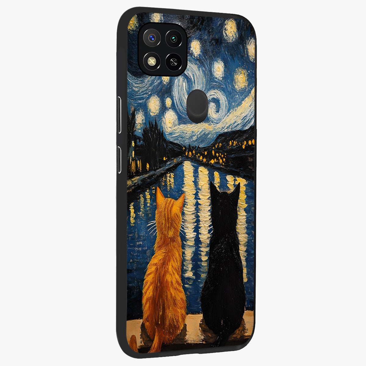Starry River Cats Glass Case upright view showcasing adorable cat artwork with magical river and stars theme.