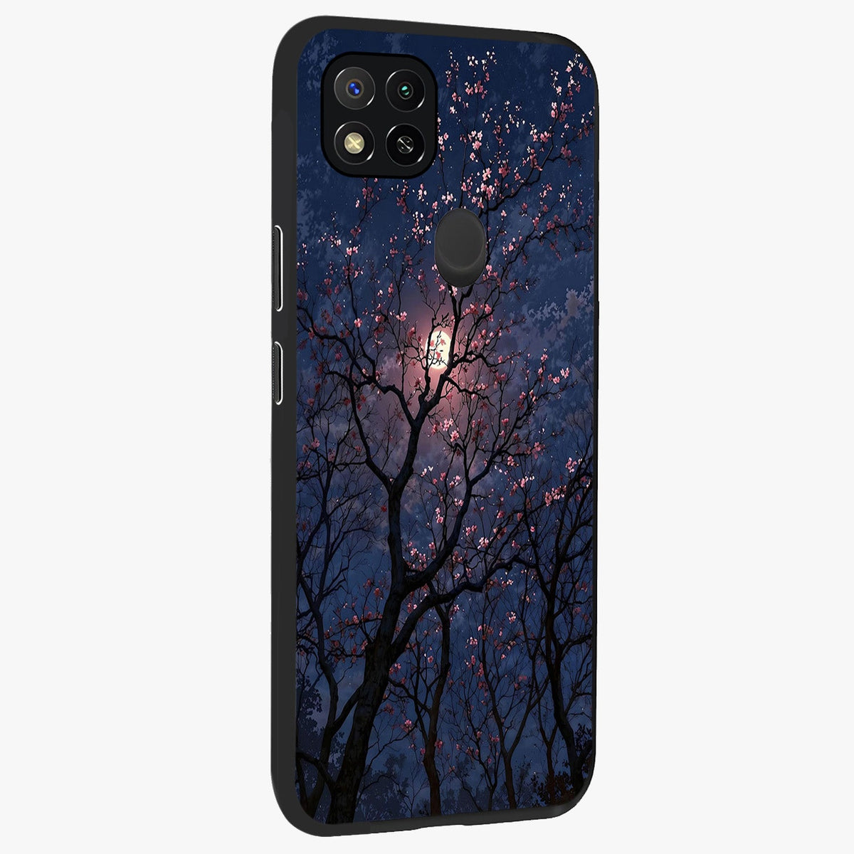 Twilight Sakura Serenade Glass Case upright view showcasing beautiful cherry blossom artwork with serene evening theme.