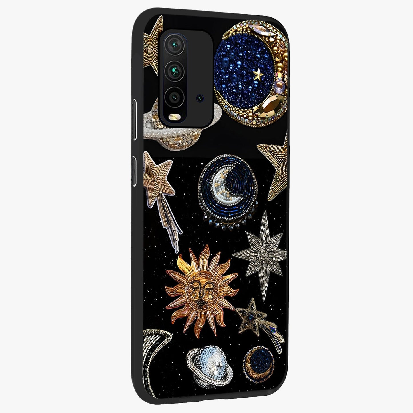 Celestial Gem Constellations Glass Case upright view showcasing cosmic constellation artwork with celestial aesthetic style.