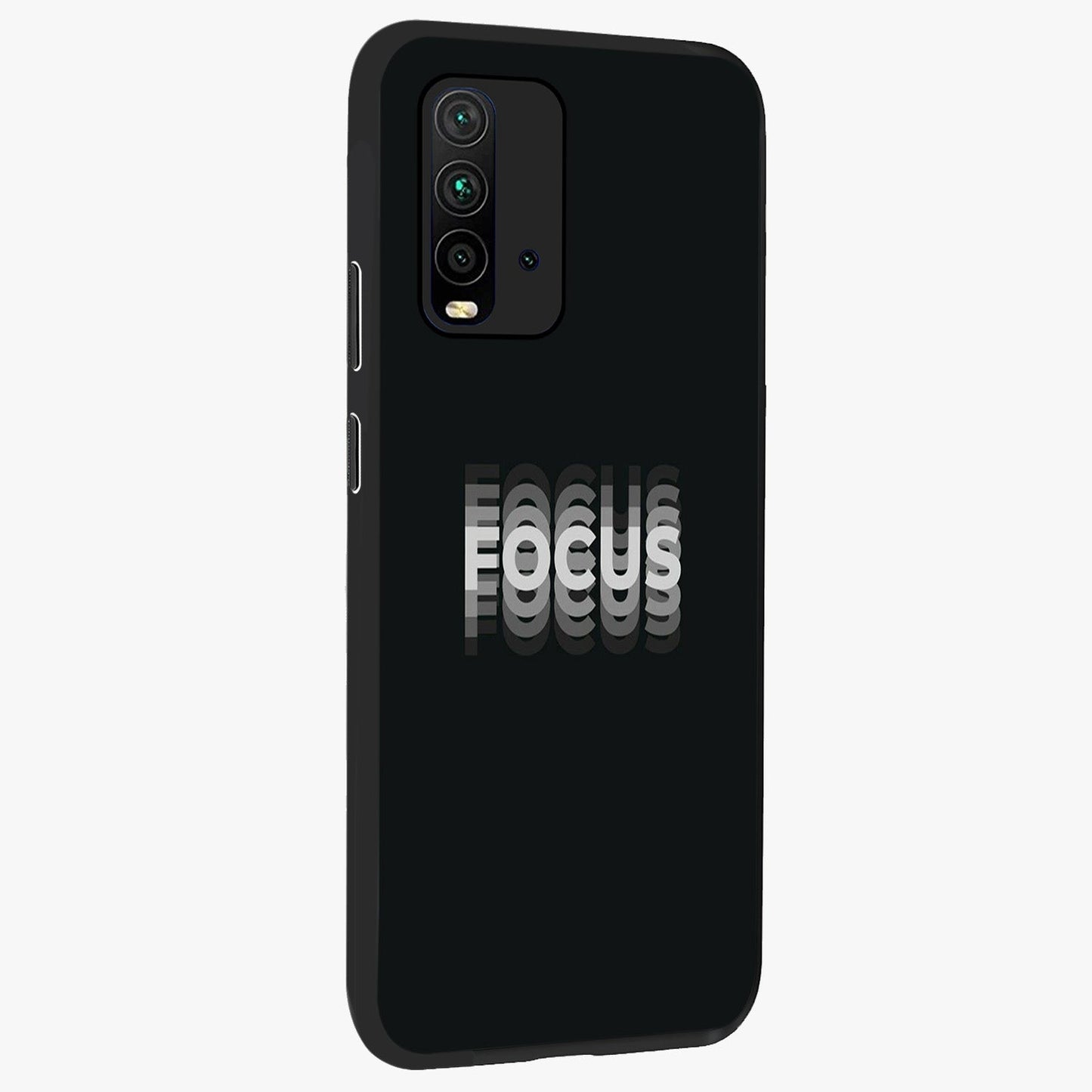 Focus Mode On Glass Case upright view showcasing strong typography statement with sleek motivational theme.