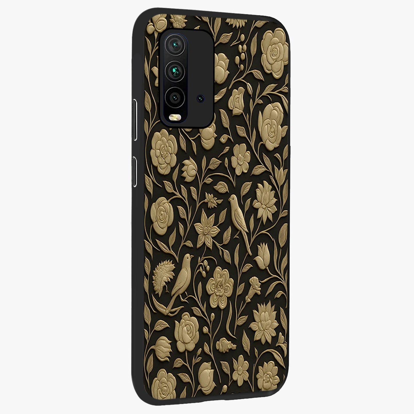 Golden Evil Eye Mandala Glass Case upright view showcasing decorative evil eye mandala artwork with spiritual aesthetic style.