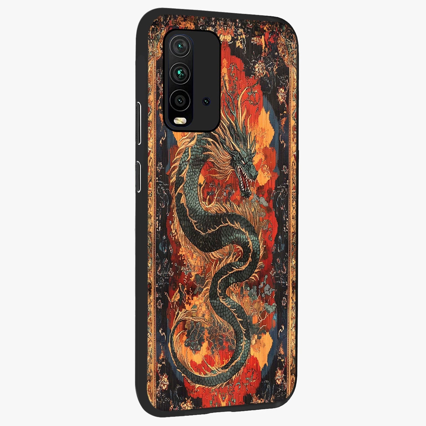 Inferno Dragon Soul Glass Case upright view showcasing intense dragon artwork with fantasy fire theme.