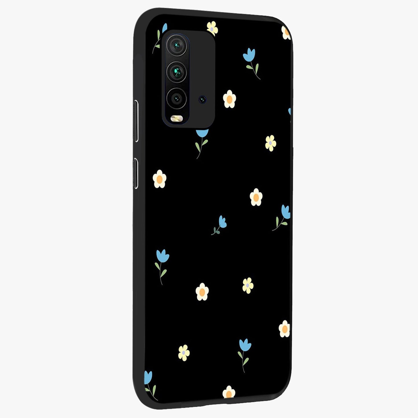 Minimal Petal Whispers Glass Case upright view showcasing elegant floral artwork with modern minimalist style.