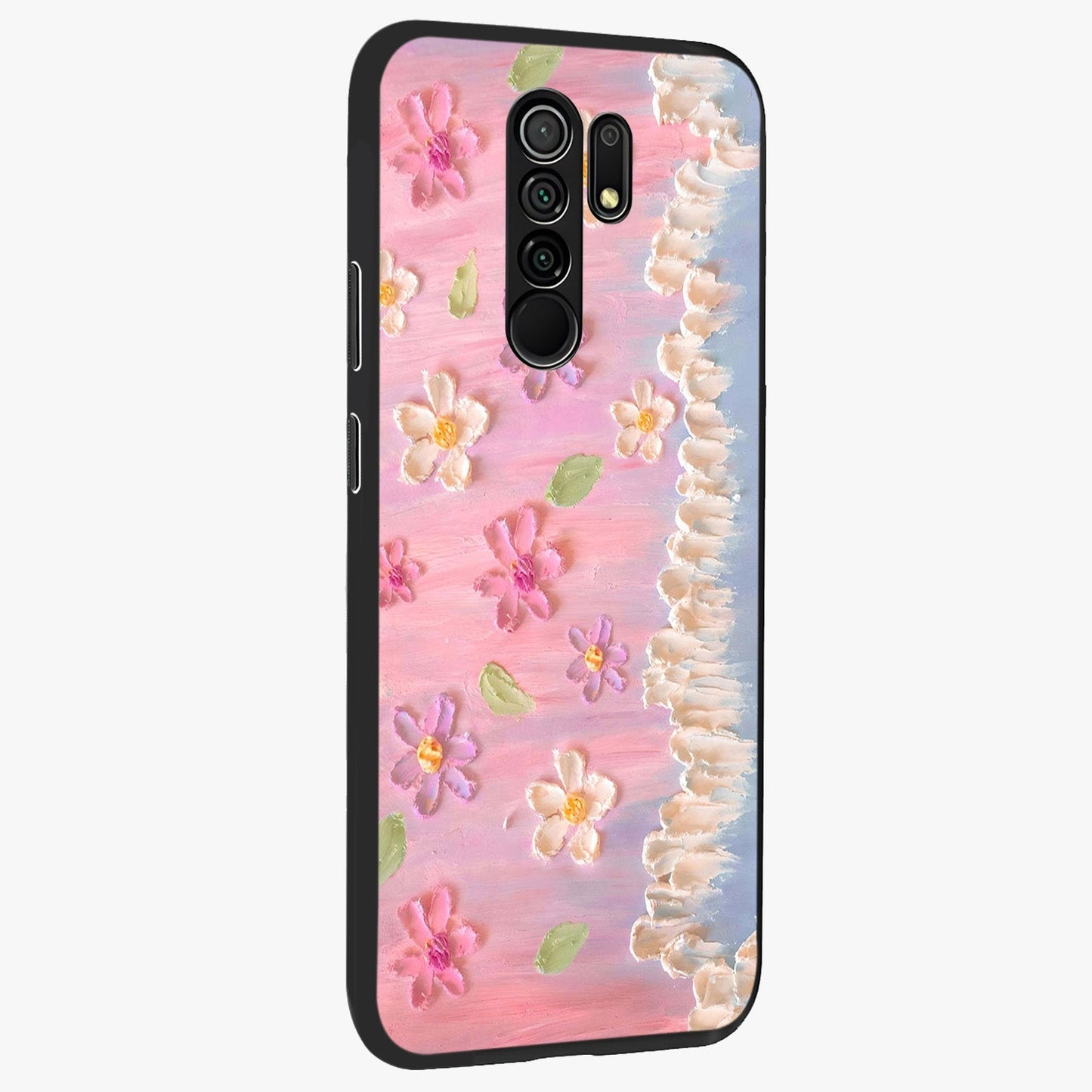 Dreamy Painted Garden Glass Case upright view showcasing vibrant floral garden artwork with artistic nature theme.