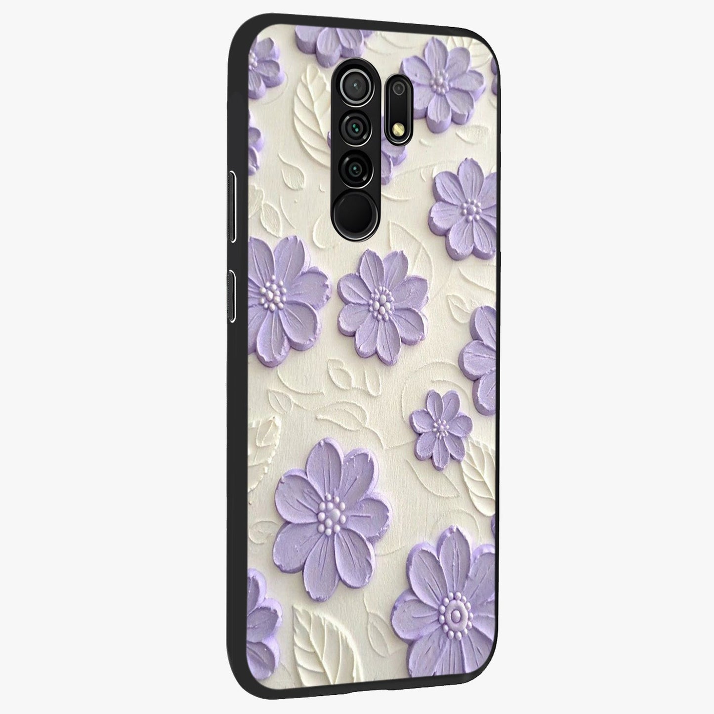 Floral Wall Art With Purple Flowers Glass Case upright view showcasing elegant purple flower artwork with decorative floral theme.