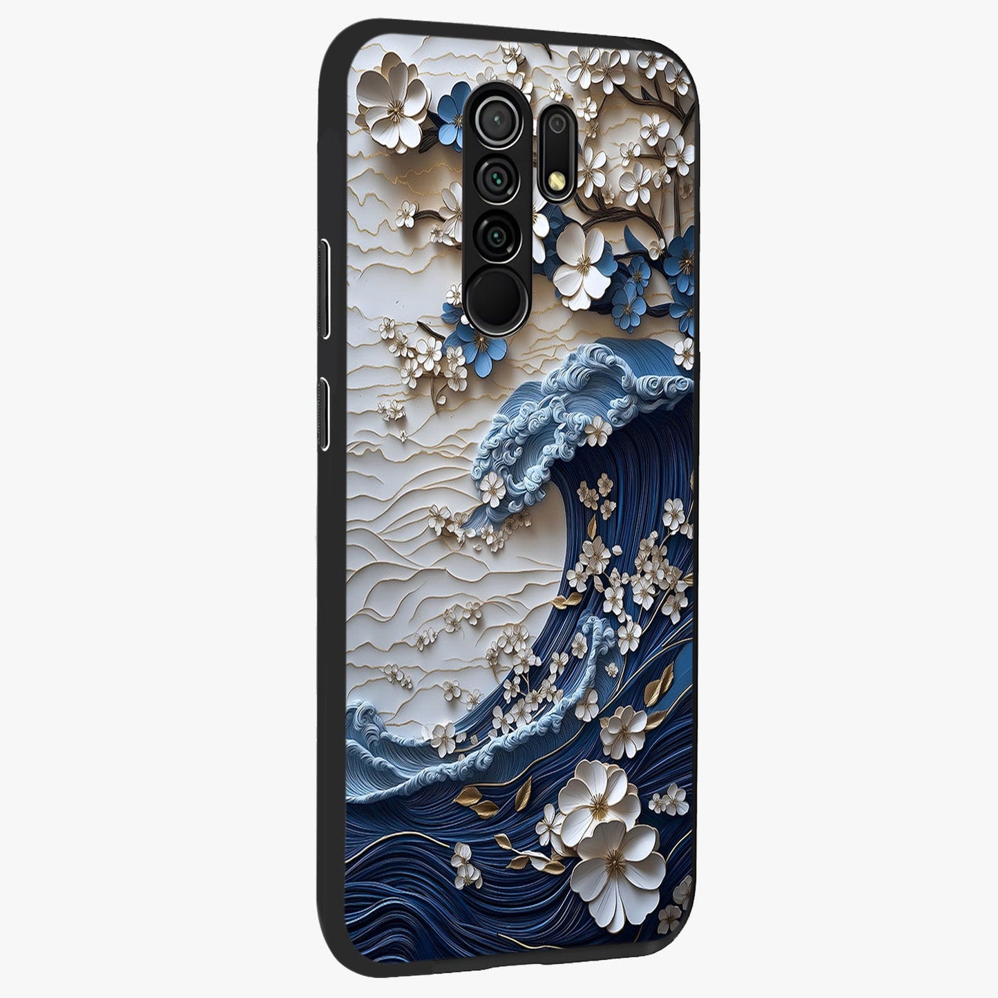 Floral Wave Origami Glass Case upright view showcasing creative floral origami artwork with artistic decorative theme.