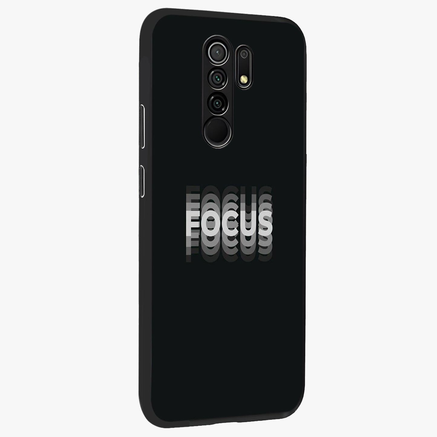 Focus Mode On Glass Case upright view showcasing strong typography statement with sleek motivational theme.