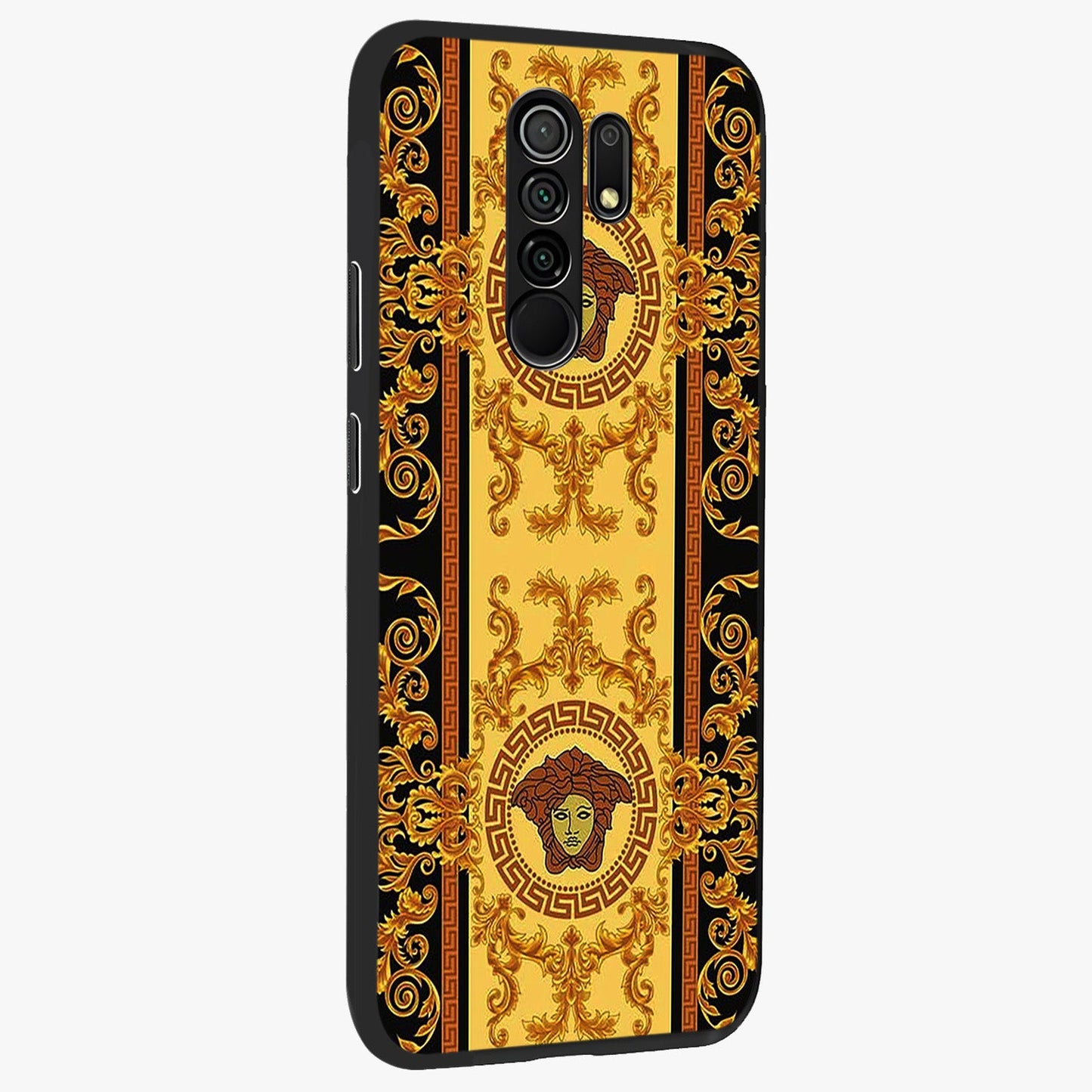Golden Lotus Glow Glass Case upright view showcasing luminous lotus artwork with peaceful divine theme.