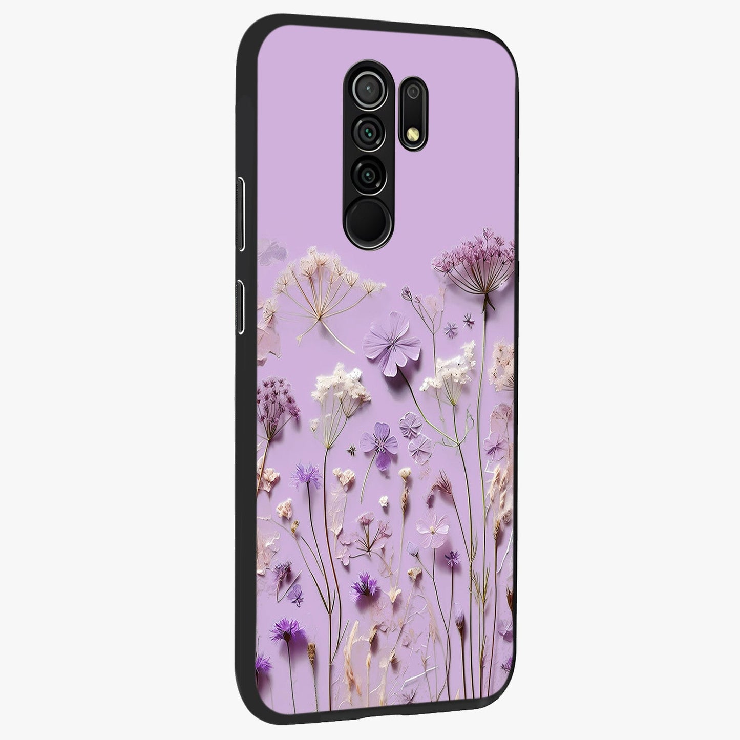 Lavender Blossom Dream Glass Case upright view showcasing delicate lavender blossom artwork with peaceful floral theme.
