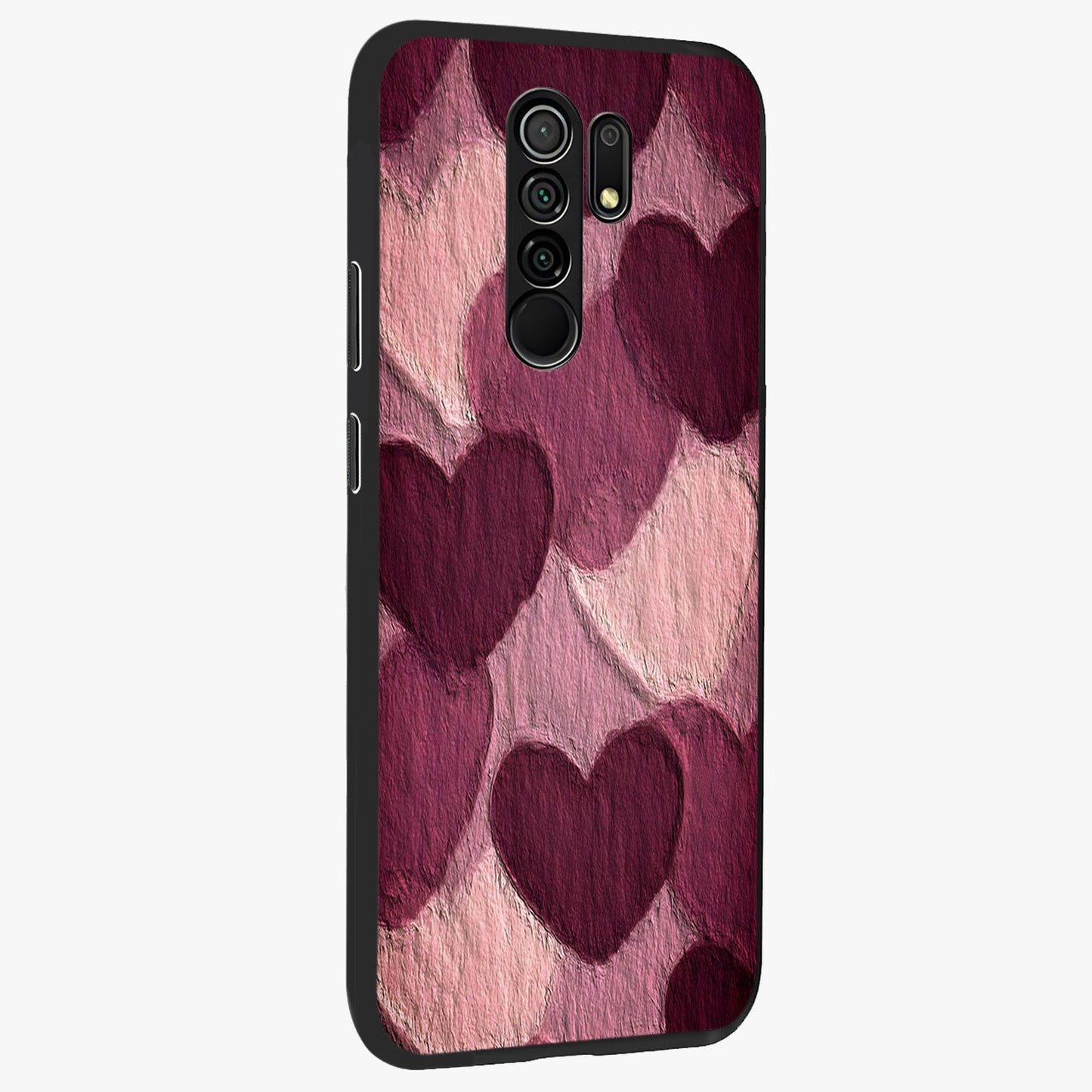 Layered Paper Hearts Glass Case upright view showcasing decorative layered heart artwork with sweet love theme.