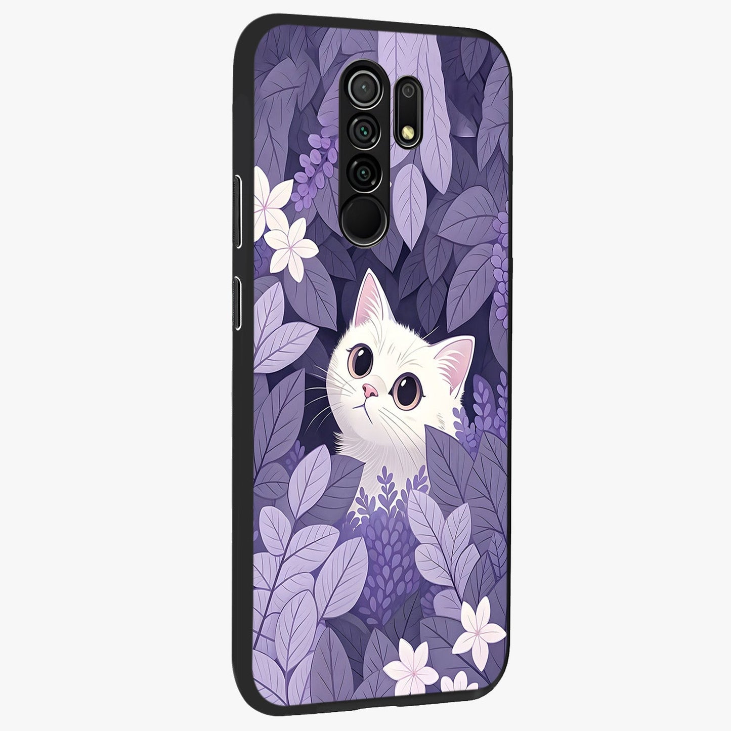 Lilac Hide Peek Cat Glass Case upright view showcasing charming cat artwork with adorable peek theme.