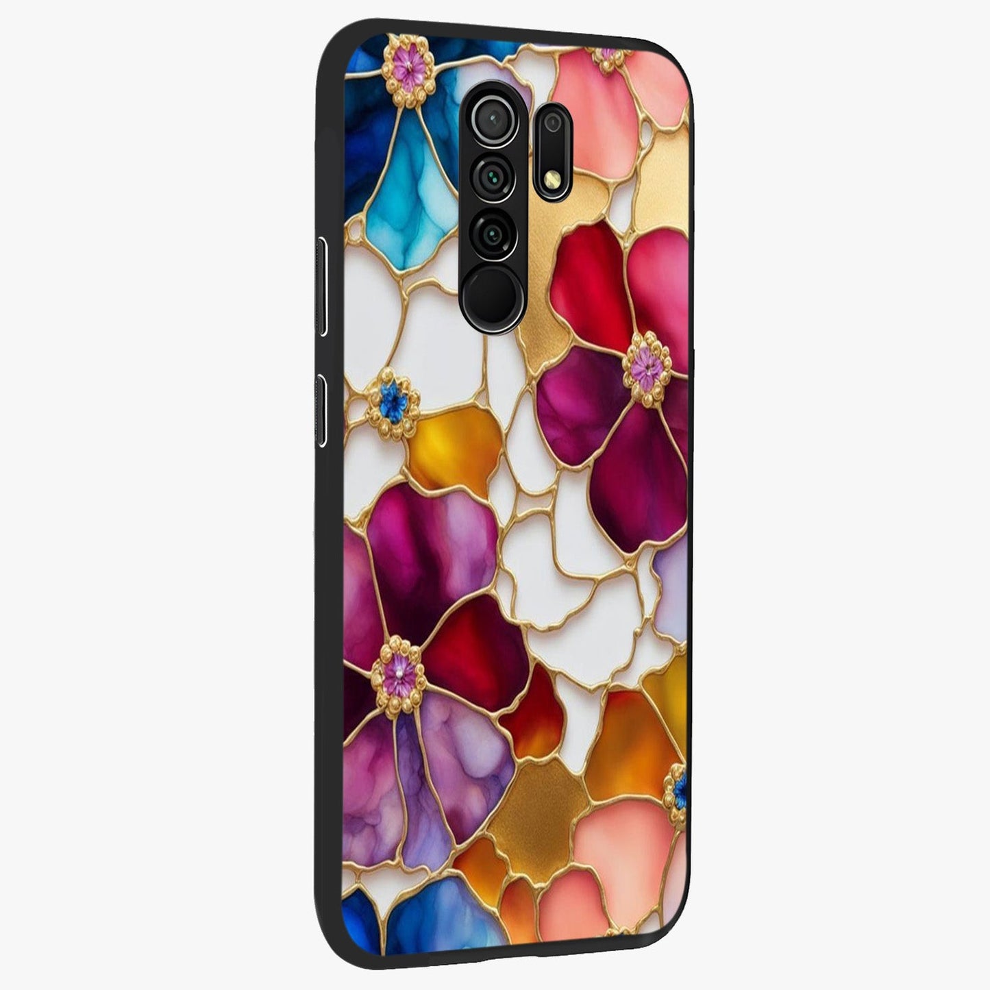 Marble Flower Pattern Glass Case upright view showcasing decorative marble flower artwork with refined style.