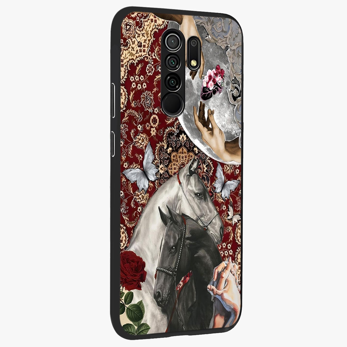 Moonlit Royal Stallion Glass Case upright view showcasing dramatic horse artwork with glowing moon themed design.