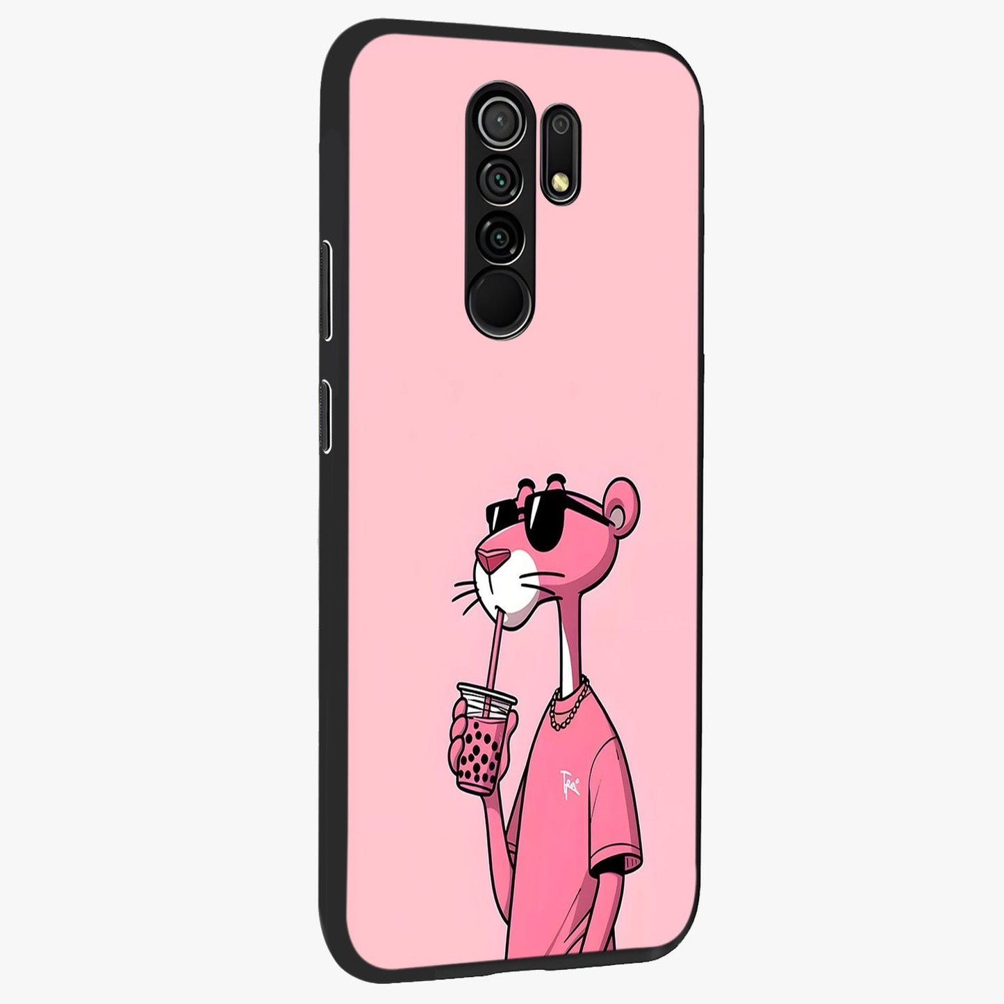 Pink Panther Glass Case upright view showcasing fun animated artwork with stylish retro cartoon theme.