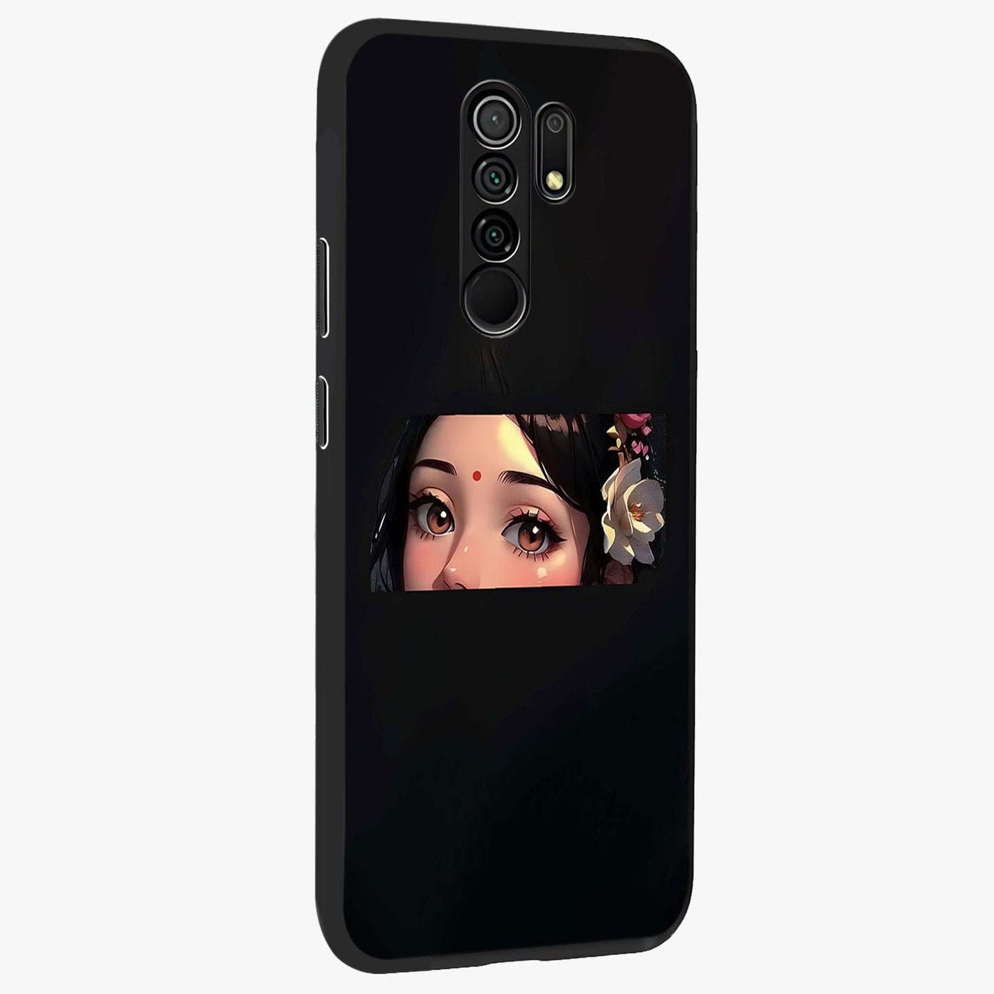 Radha Divine Embrace Glass Case upright view showcasing sacred Radha themed artwork with peaceful devotional style.