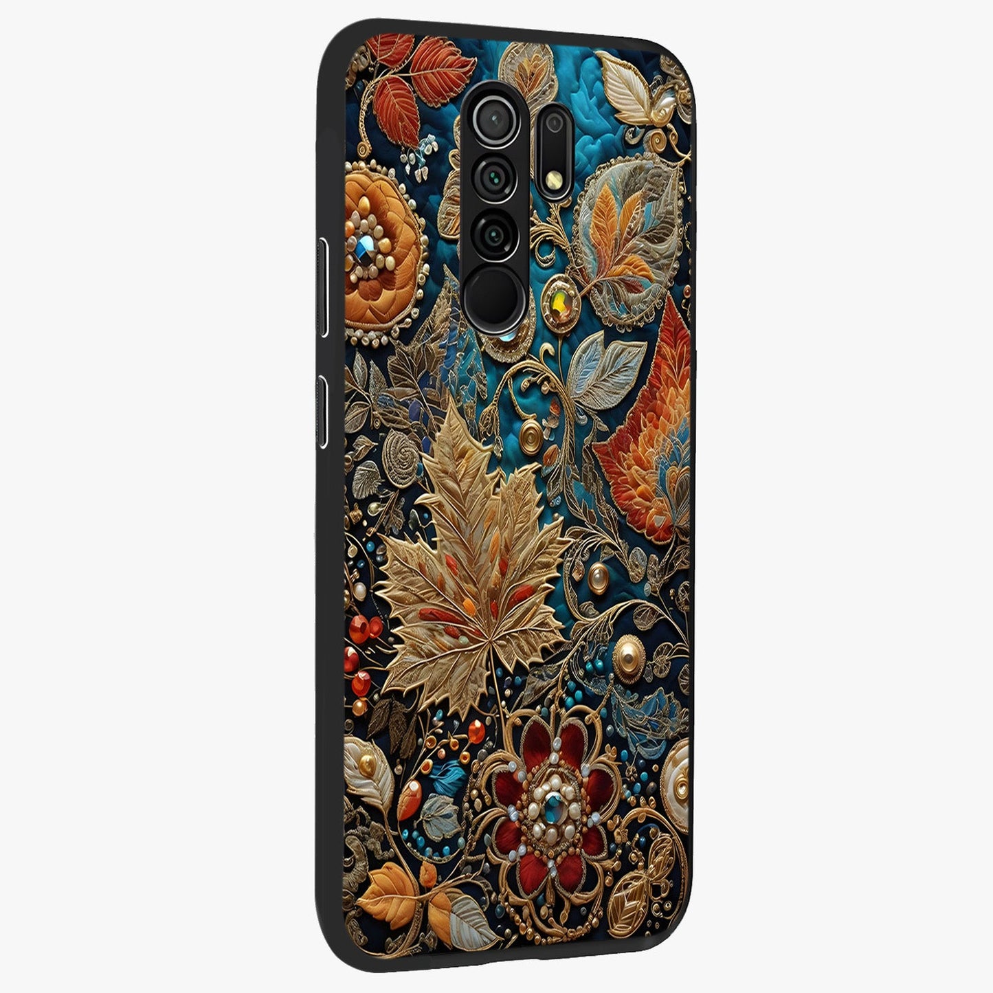 Royal Jewel Garden Glass Case upright view showcasing rich floral artwork with luxurious garden theme.