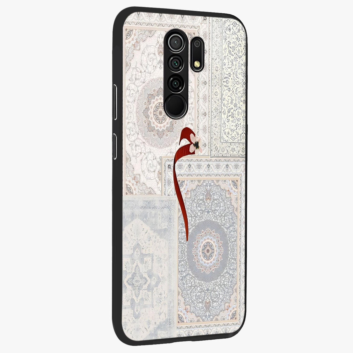 White Aesthetic Bow Glass Case upright view showcasing delicate ribbon bow artwork with cute minimalist theme.