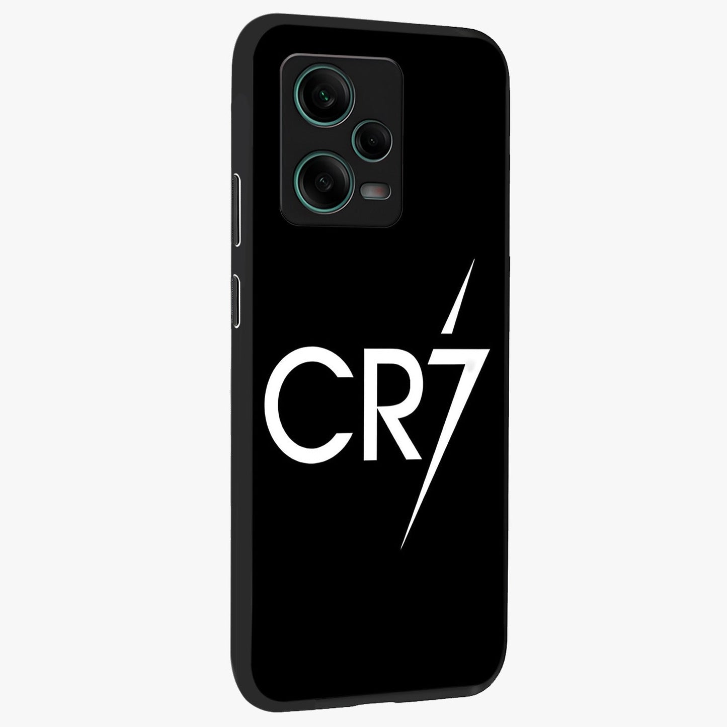 Cr7 Elite Strike Glass Case upright view showcasing energetic football inspired design with modern sports aesthetic.