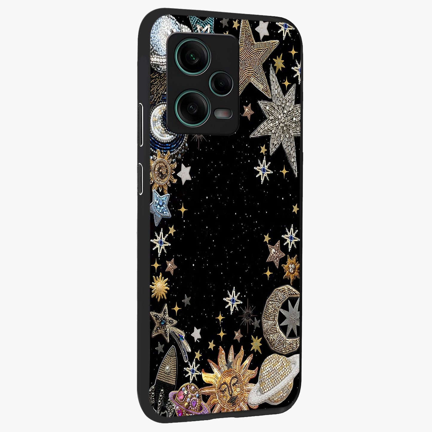 Galactic Jewel Stars Glass Case upright view showcasing glittering star jewel artwork with vibrant galaxy theme.