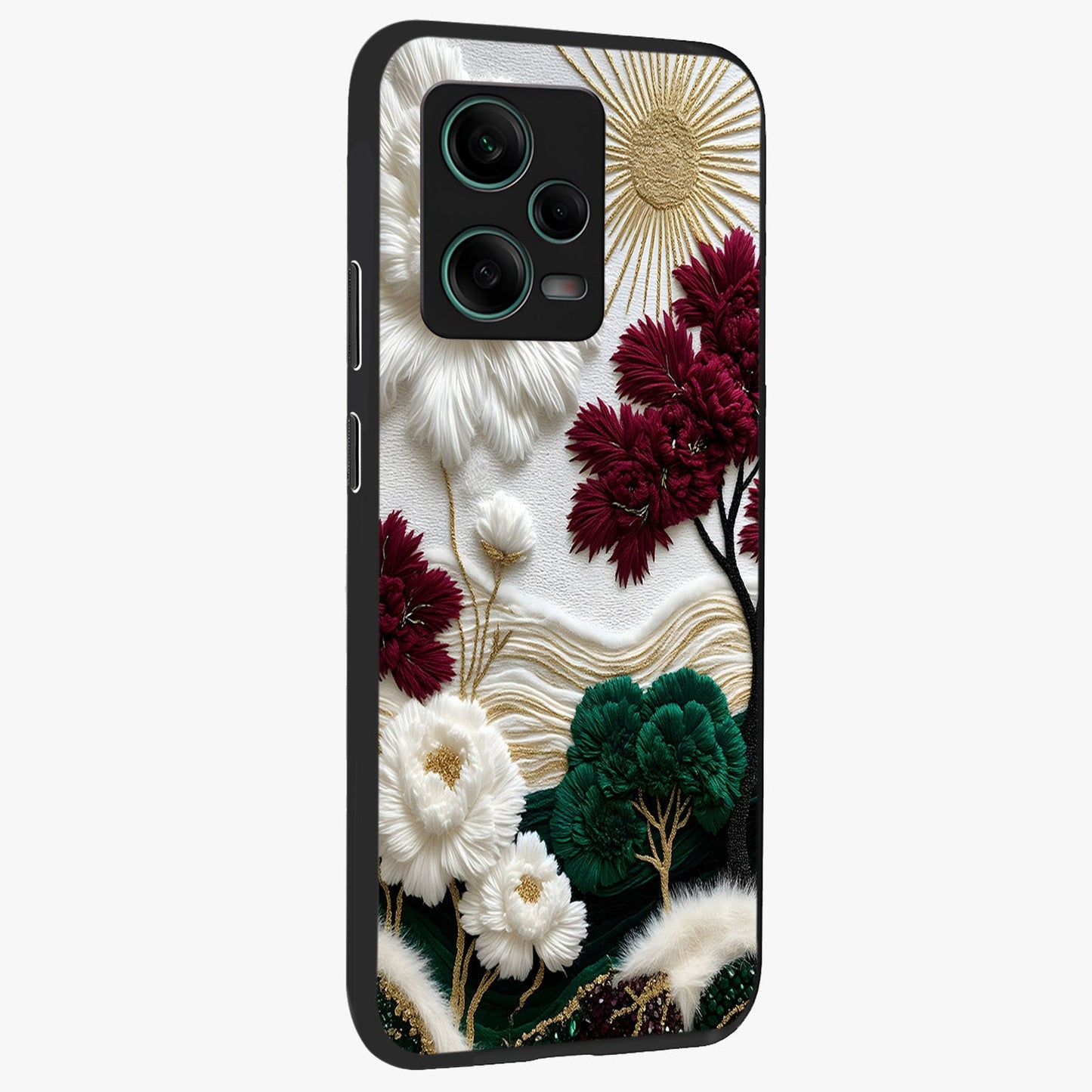 Radiant Bloom Elegance Glass Case upright view showcasing decorative flower artwork with refined botanical theme.