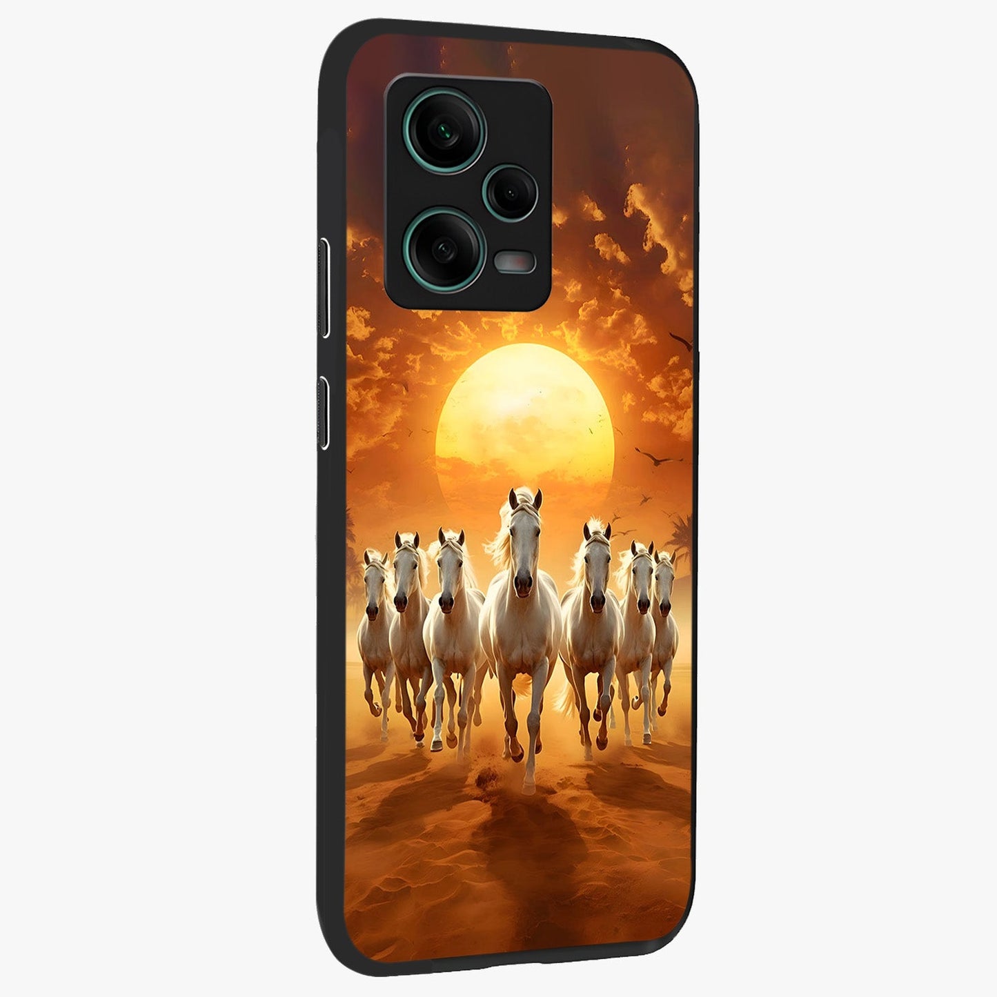 Wild Sunset Majesty Glass Case upright view showcasing dramatic sunset artwork with bold nature theme.