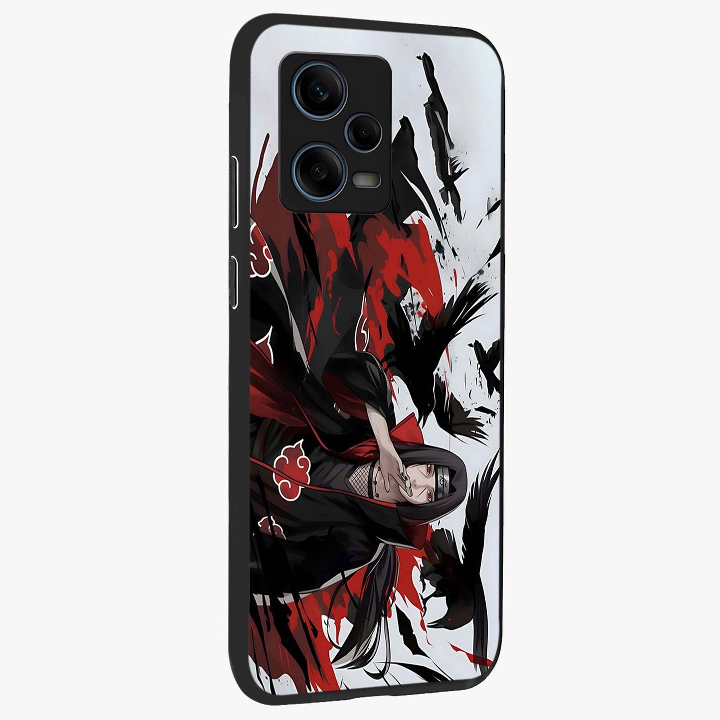 Crimson Crow Illusion Glass Case upright view showcasing striking crow illusion artwork with intense crimson theme.