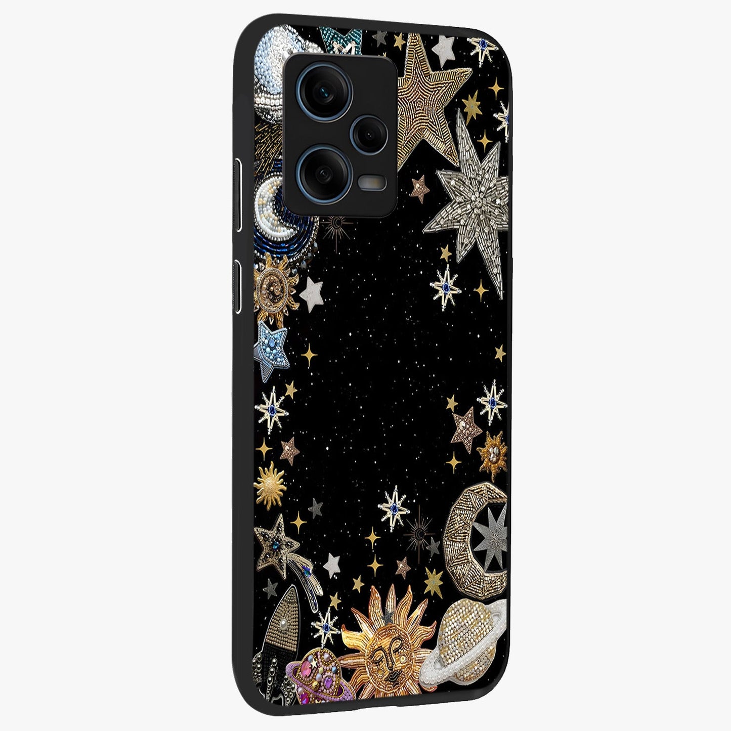 Galactic Jewel Stars Glass Case upright view showcasing glittering star jewel artwork with vibrant galaxy theme.