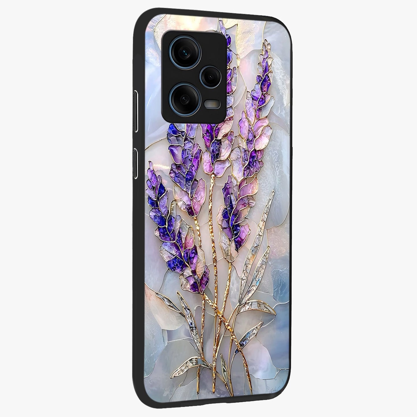 Lavender Dream Glow Glass Case upright view showcasing radiant lavender glow artwork with calming dreamy theme.