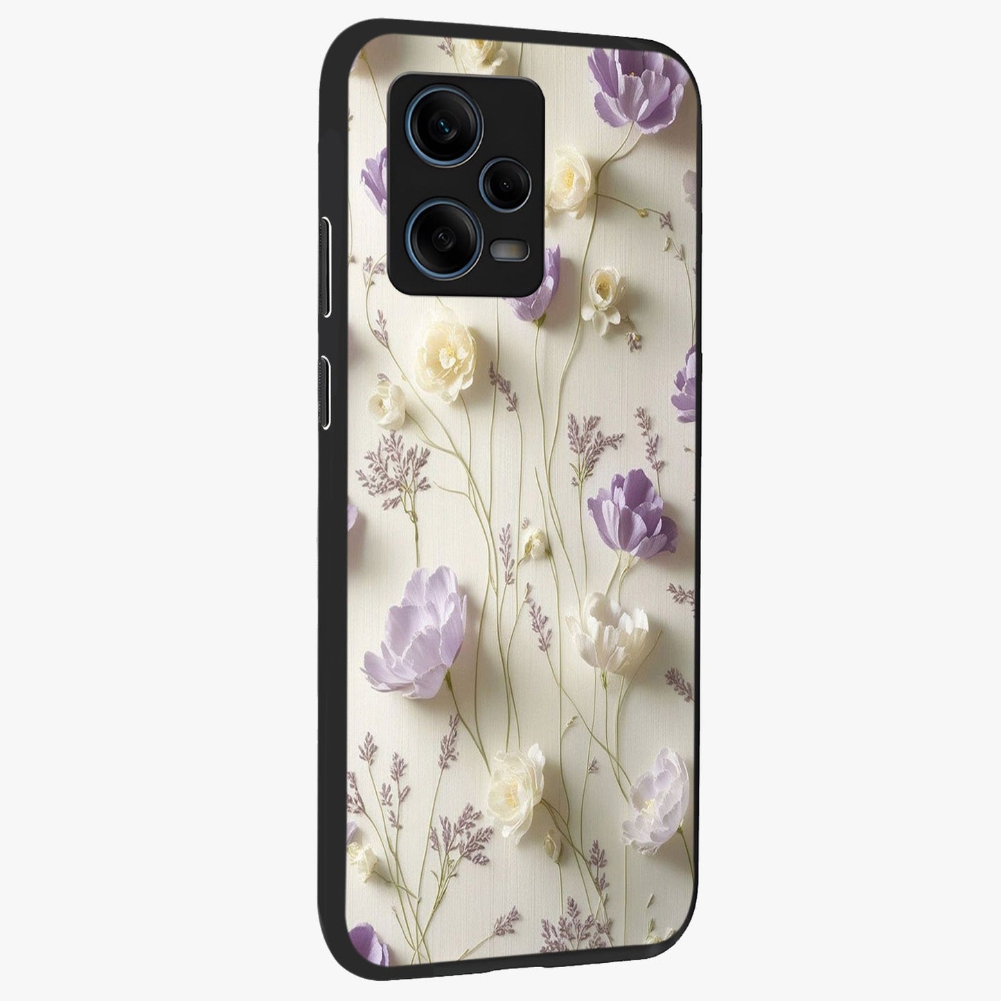 Lilac Breeze Harmony Glass Case upright view showcasing delicate lilac artwork with peaceful floral theme.