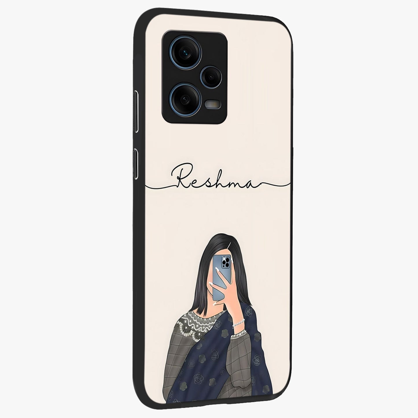 Mirror Mood Muse With Custom Name Glass Case upright view showcasing artistic mirror themed artwork with personalized aesthetic.