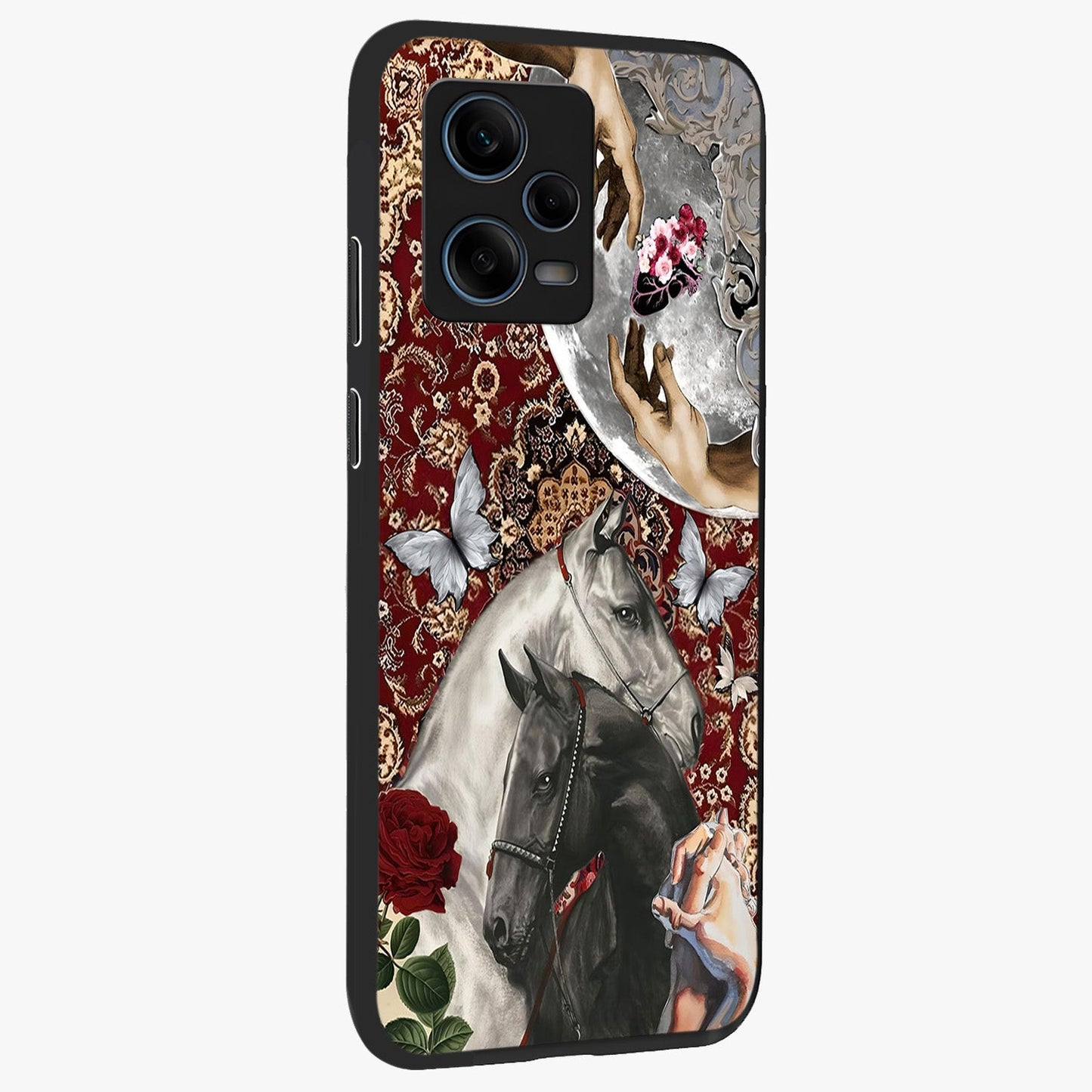 Moonlit Royal Stallion Glass Case upright view showcasing dramatic horse artwork with glowing moon themed design.