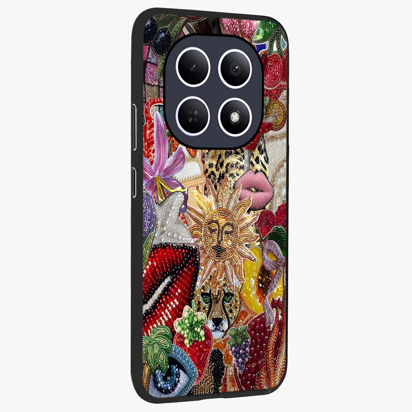 Beaded Fashion Jungle Glass Case upright view showcasing tropical jungle aesthetic with decorative bead elements.