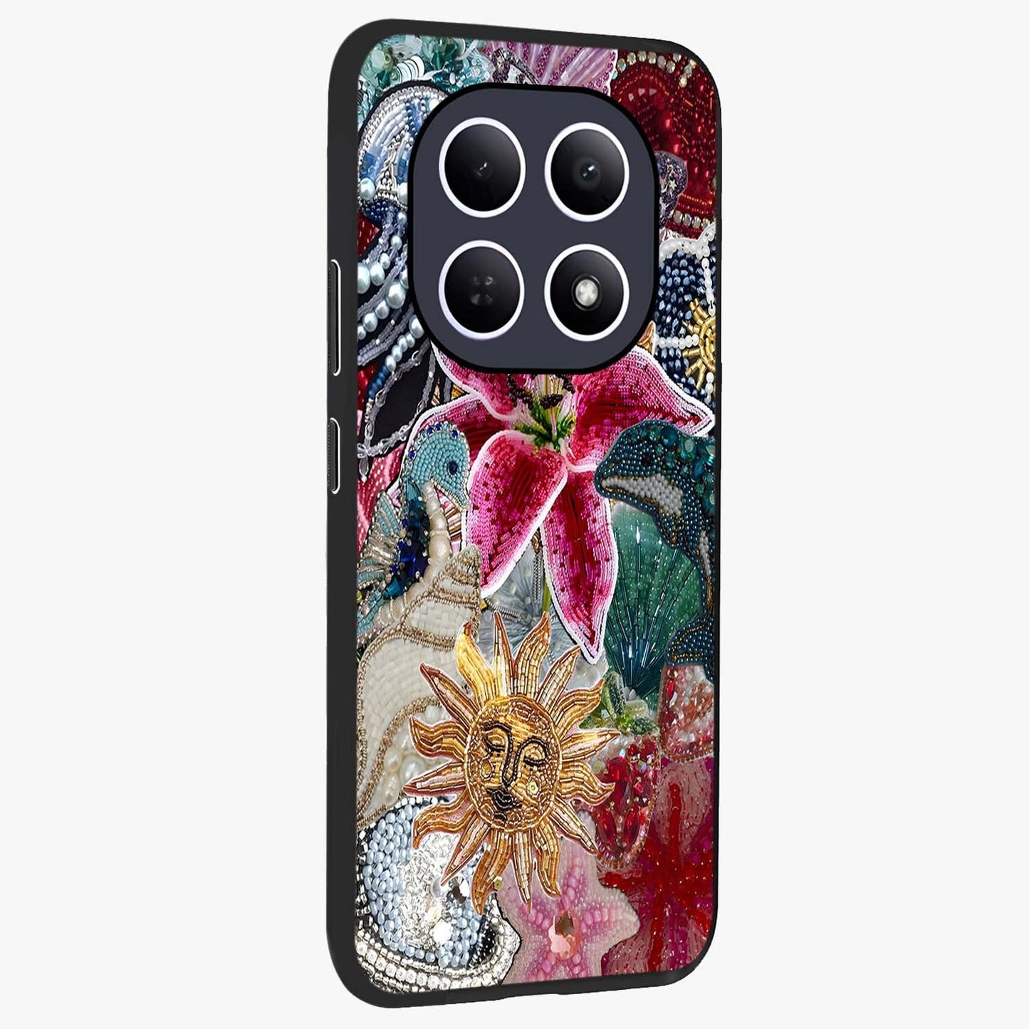 Beaded Garden Fantasy Glass Case upright view showcasing whimsical garden aesthetic with artistic bead details.